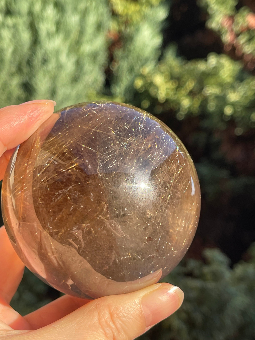 Natural Rutilated Smoky Quartz Sphere, High Grade Golden Rutile Rutilated Smokey Quartz with Phantoms , Rare Crystals, Crystal Gift