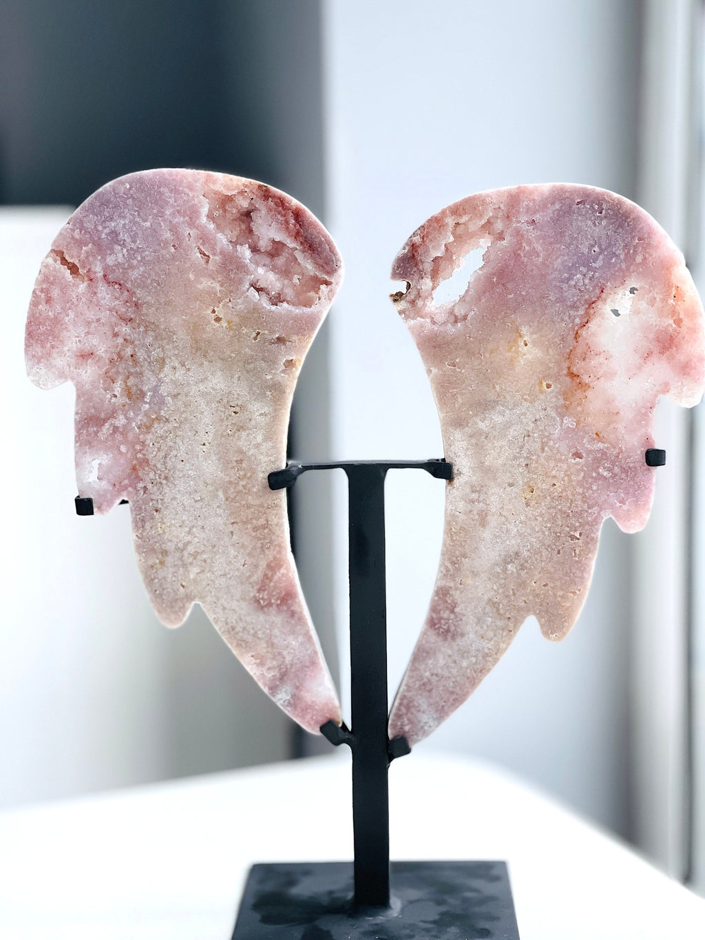 Pink Amethyst Angel Wings on Stand | Druzy Slab | Crystal Gift & Home Décor