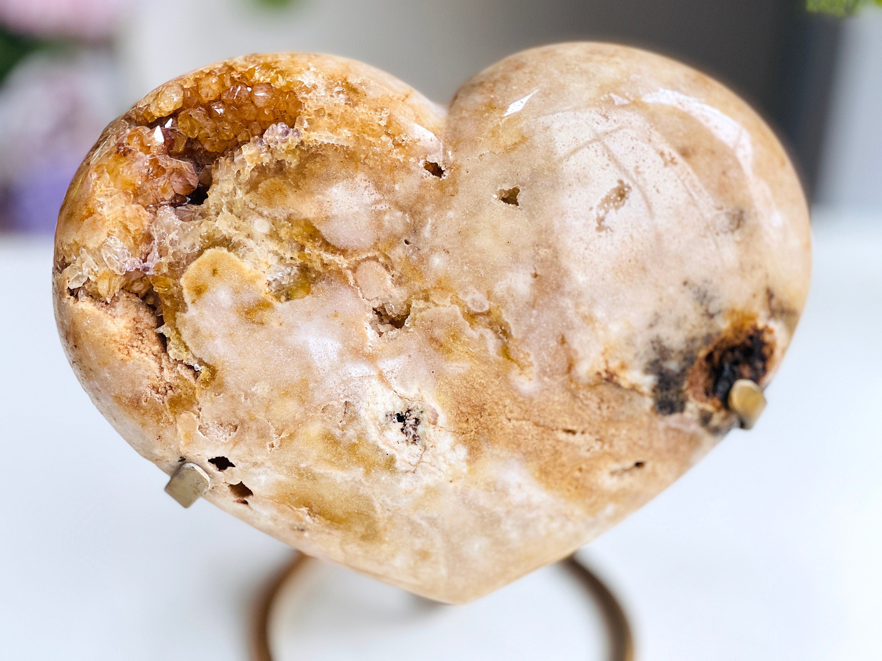 Pink Amethyst Heart, 3kg Statement Pink Amethyst Druzy Heart on Metal Stand, Pink Amethyst Crystal Heart, Crystal Heart, Crystal Gift