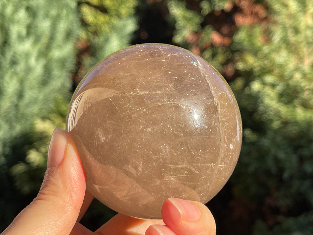 70mm Natural Rutile Quartz Sphere, 70mm High-Grade Golden Rutile Rutilated Smokey Quartz with Phantoms, Rare Crystals, Crystal Gift