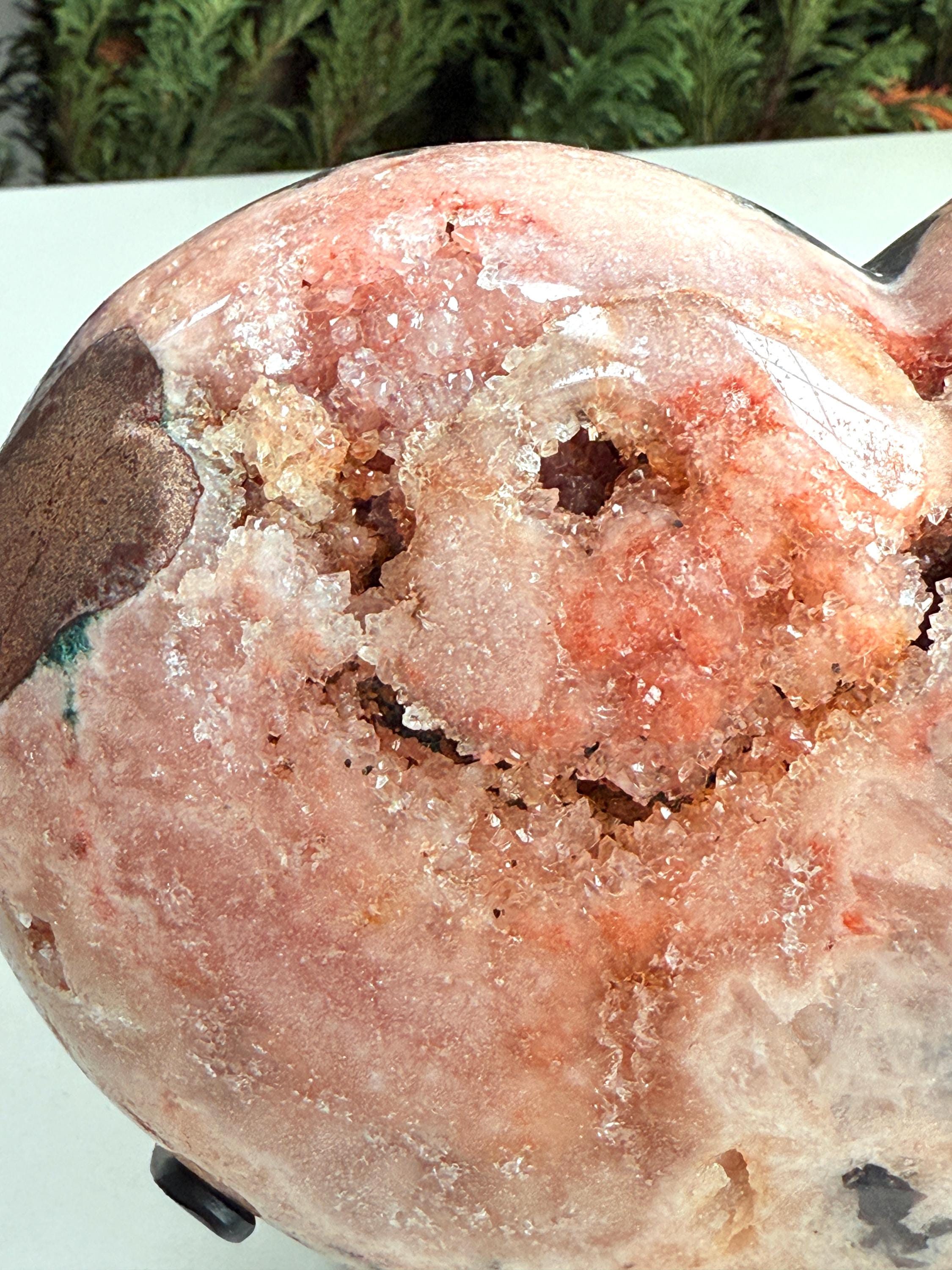 Pink Amethyst Heart, 2.1kg Statement Pink Amethyst Druzy Heart on Metal Stand, Pink Amethyst Crystal Heart, Crystal Heart, Crystal Gift,