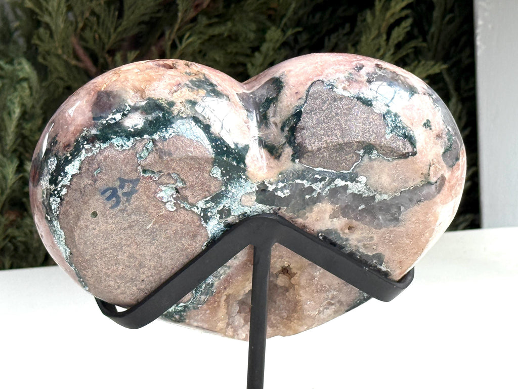 Pink Amethyst Heart, 2.1kg Statement Pink Amethyst Druzy Heart on Metal Stand, Pink Amethyst Crystal Heart, Crystal Heart, Crystal Gift,