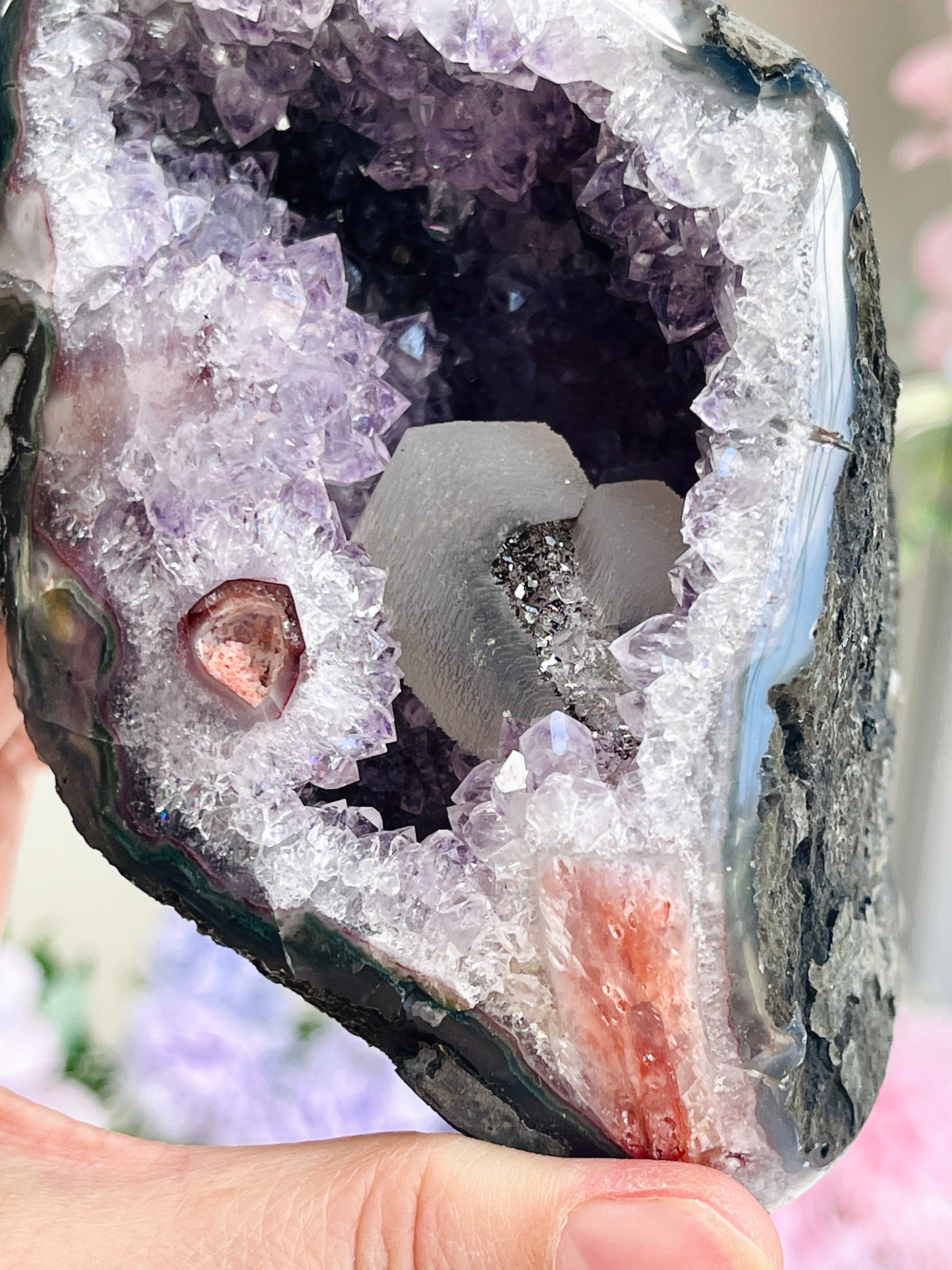 Purple Amethyst Geode with Central Calcite Pillar | Raw Uruguayan Specimen