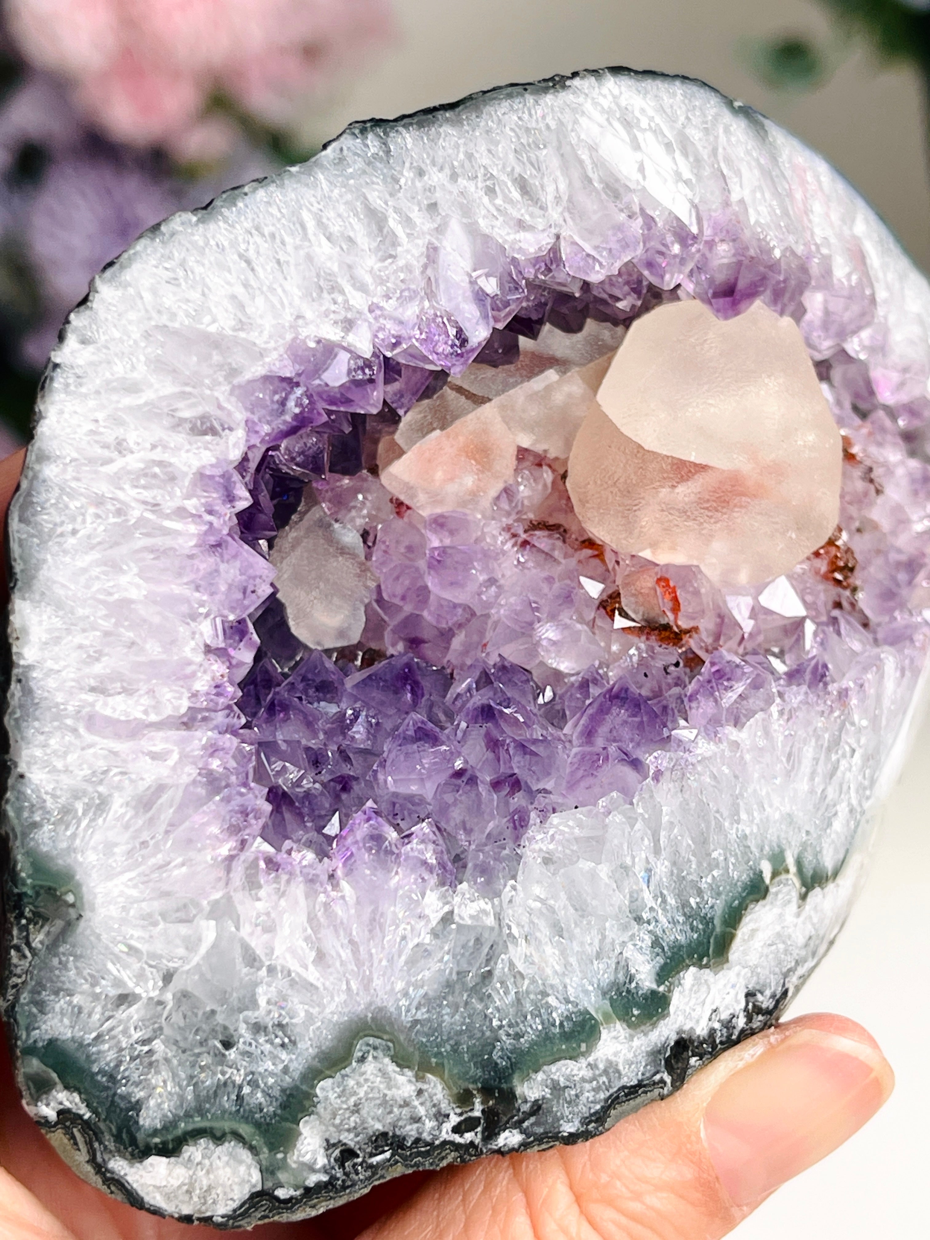 Extraordinary Amethyst Geode Crystal with Calcite from Uruguay