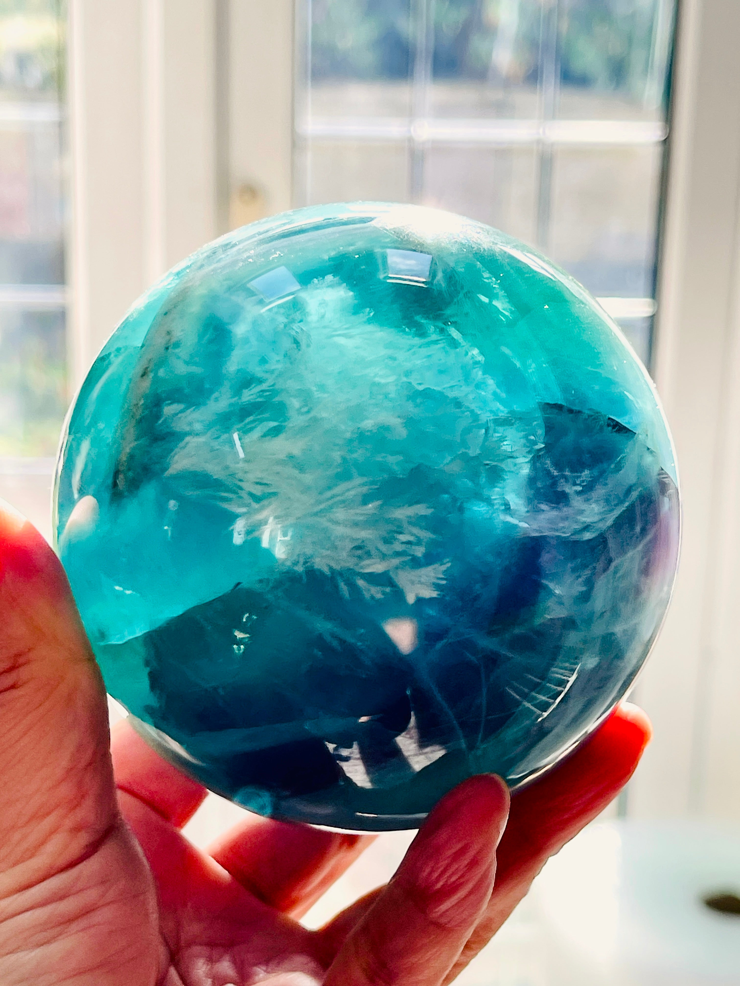 Green Fluorite Crystal Sphere: Green & Purple Healing Crystal (92mm, 1.3kg)