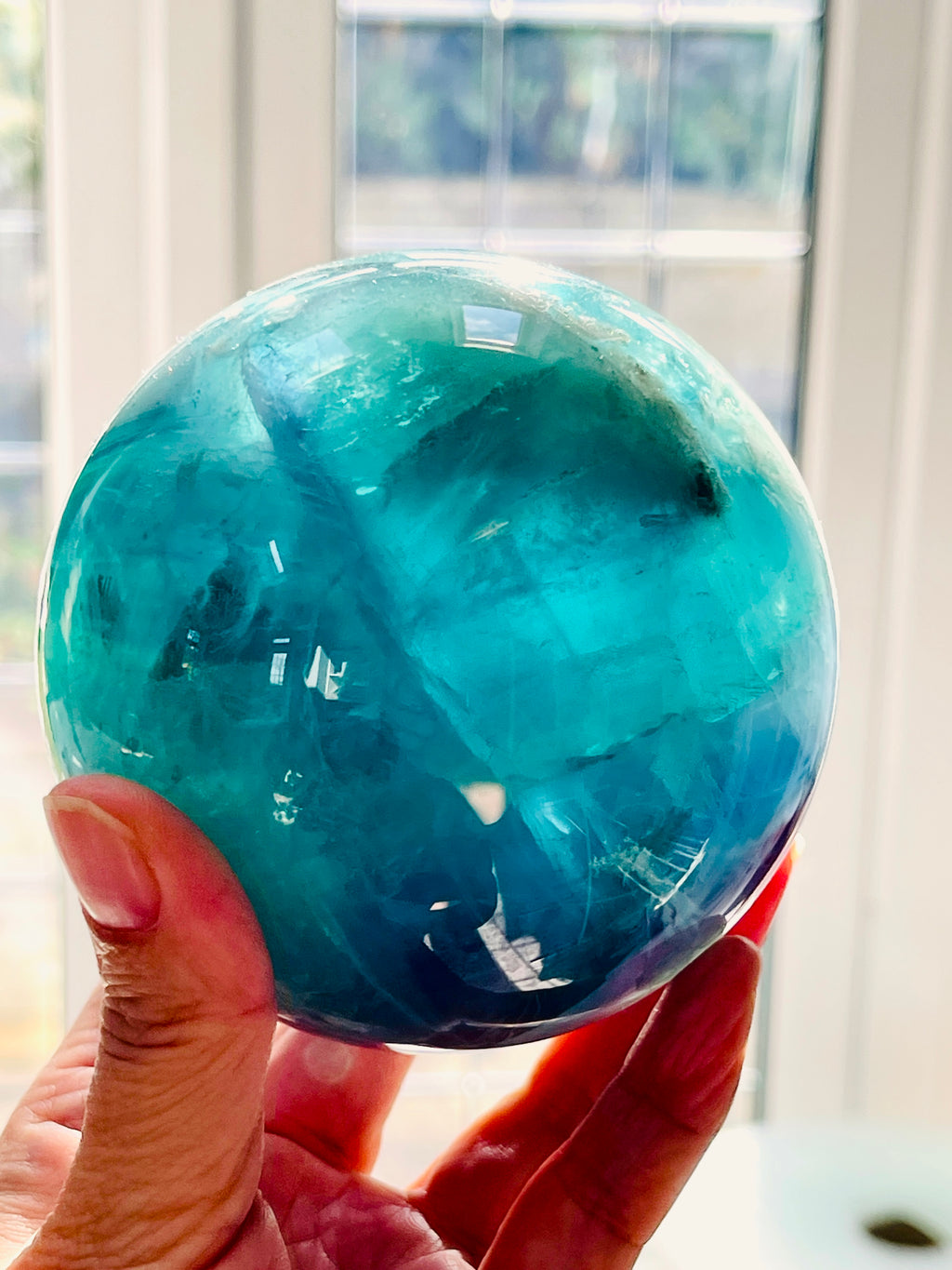 Green Fluorite Crystal Sphere: Green & Purple Healing Crystal (92mm, 1.3kg)