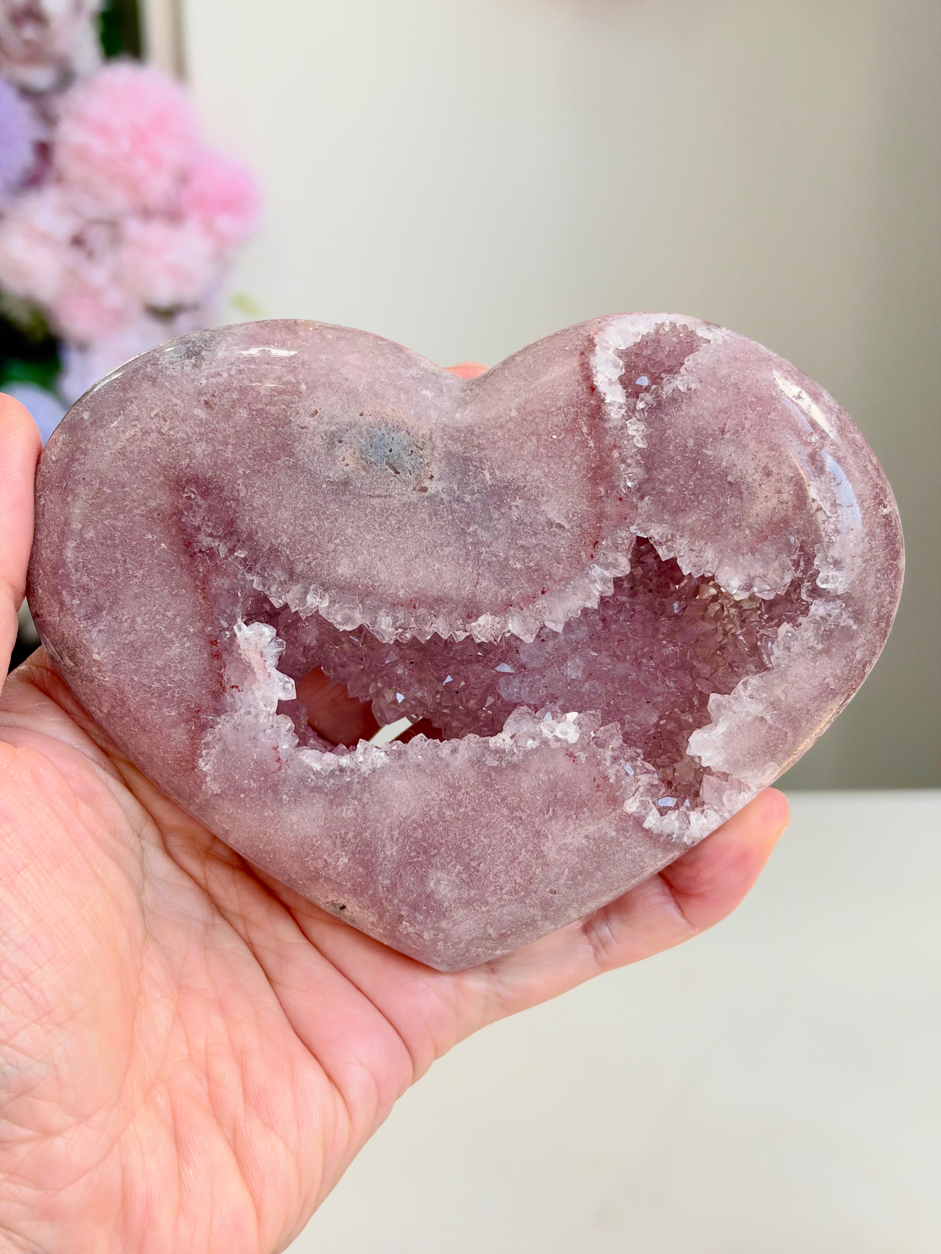 Pink Amethyst Druzy Heart with Metal Stand