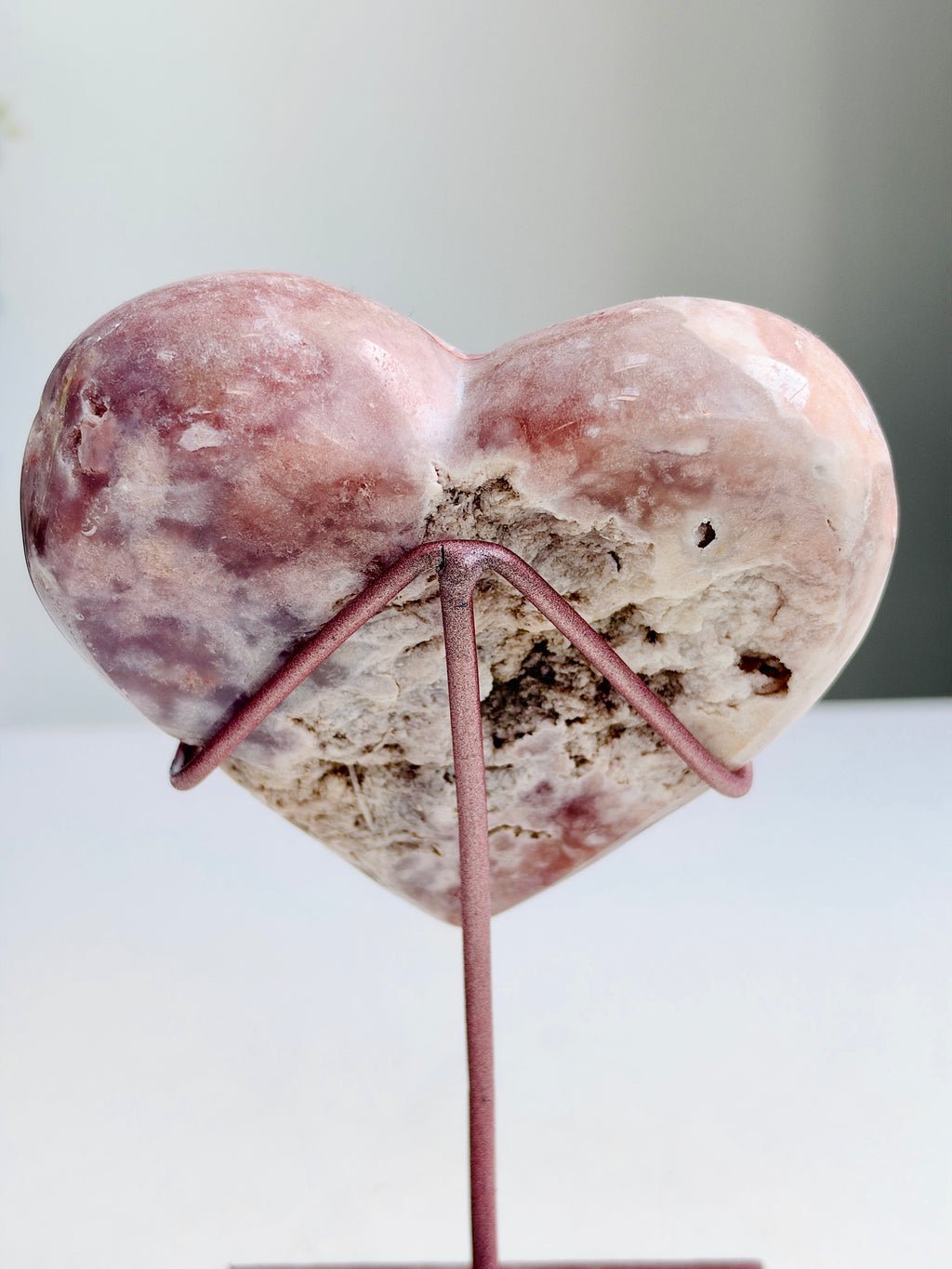 Brazilian Pink Amethyst Druzy Heart with Metal Stand