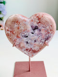 Brazilian Pink Amethyst Druzy Heart with Metal Stand