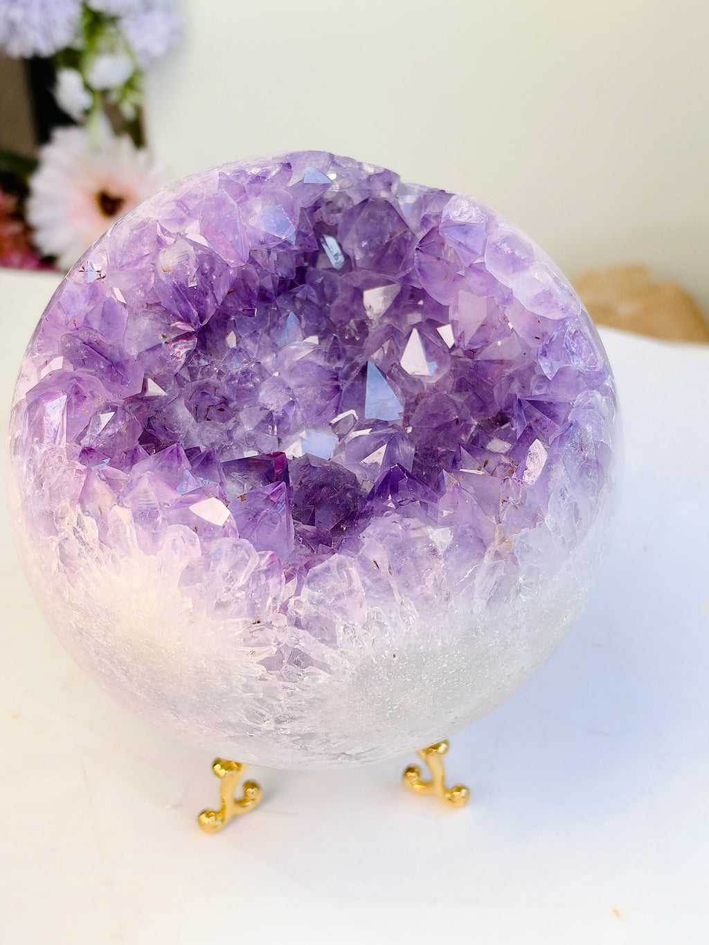 Brazilian Pink Amethyst Geode Sphere with Flower Patterns, 134 mm