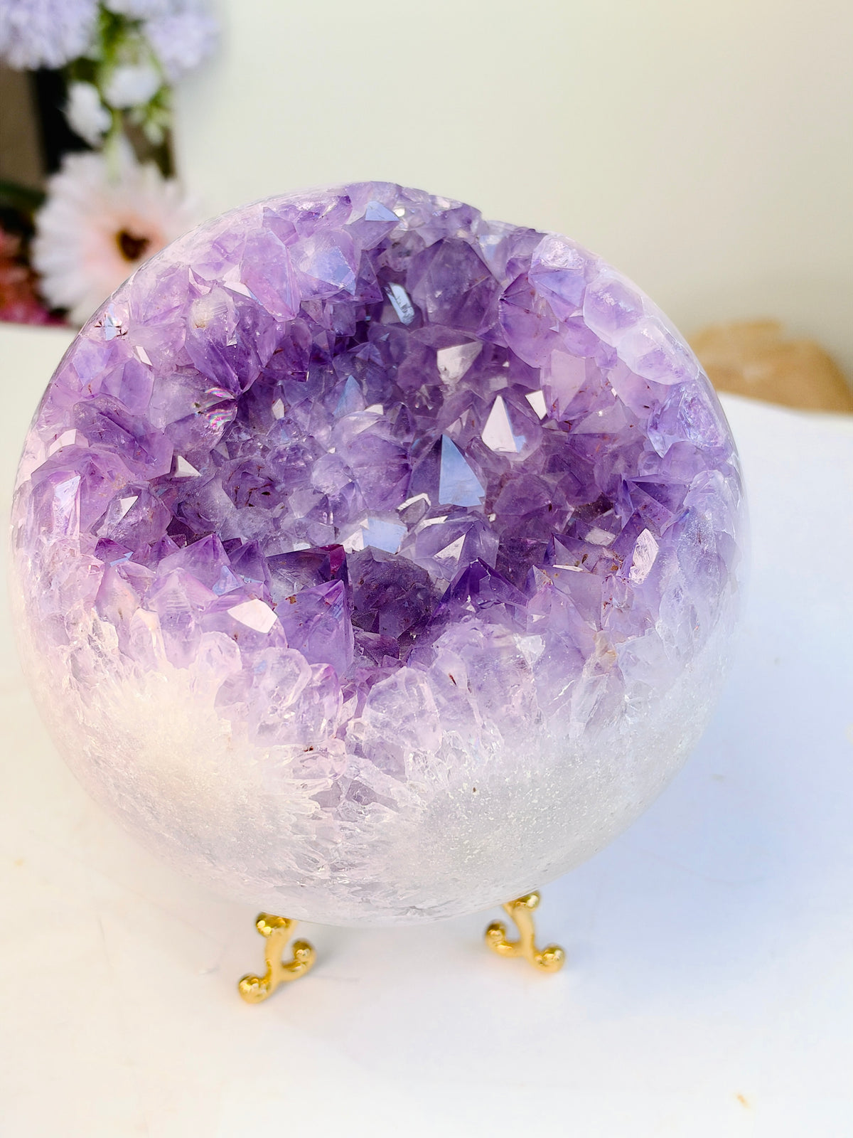 Brazilian Pink Amethyst Geode Sphere with Flower Patterns, 134 mm