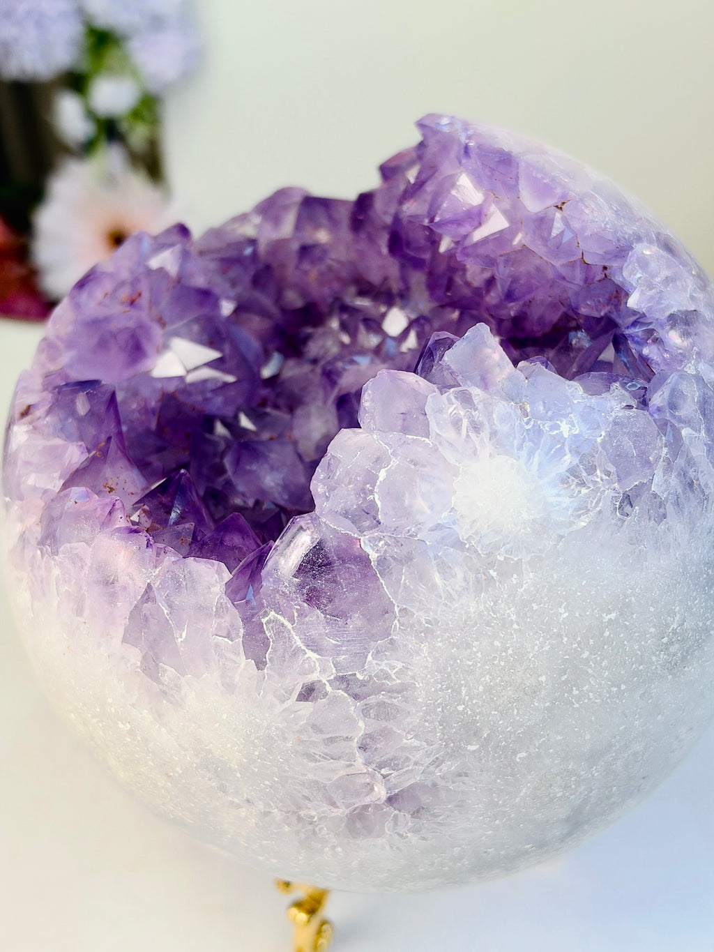 Brazilian Pink Amethyst Geode Sphere with Flower Patterns, 134 mm