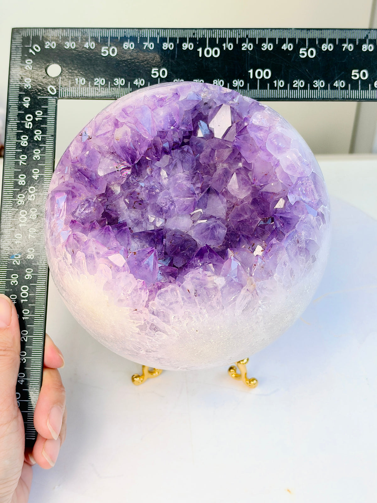 Brazilian Pink Amethyst Geode Sphere with Flower Patterns, 134 mm