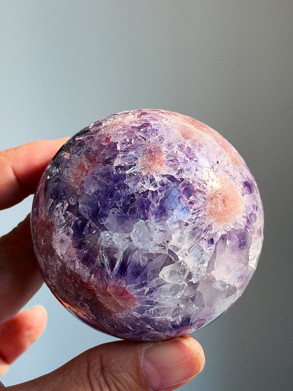 Pink Amethyst Sphere with Purple Flower Patterns, 61 mm