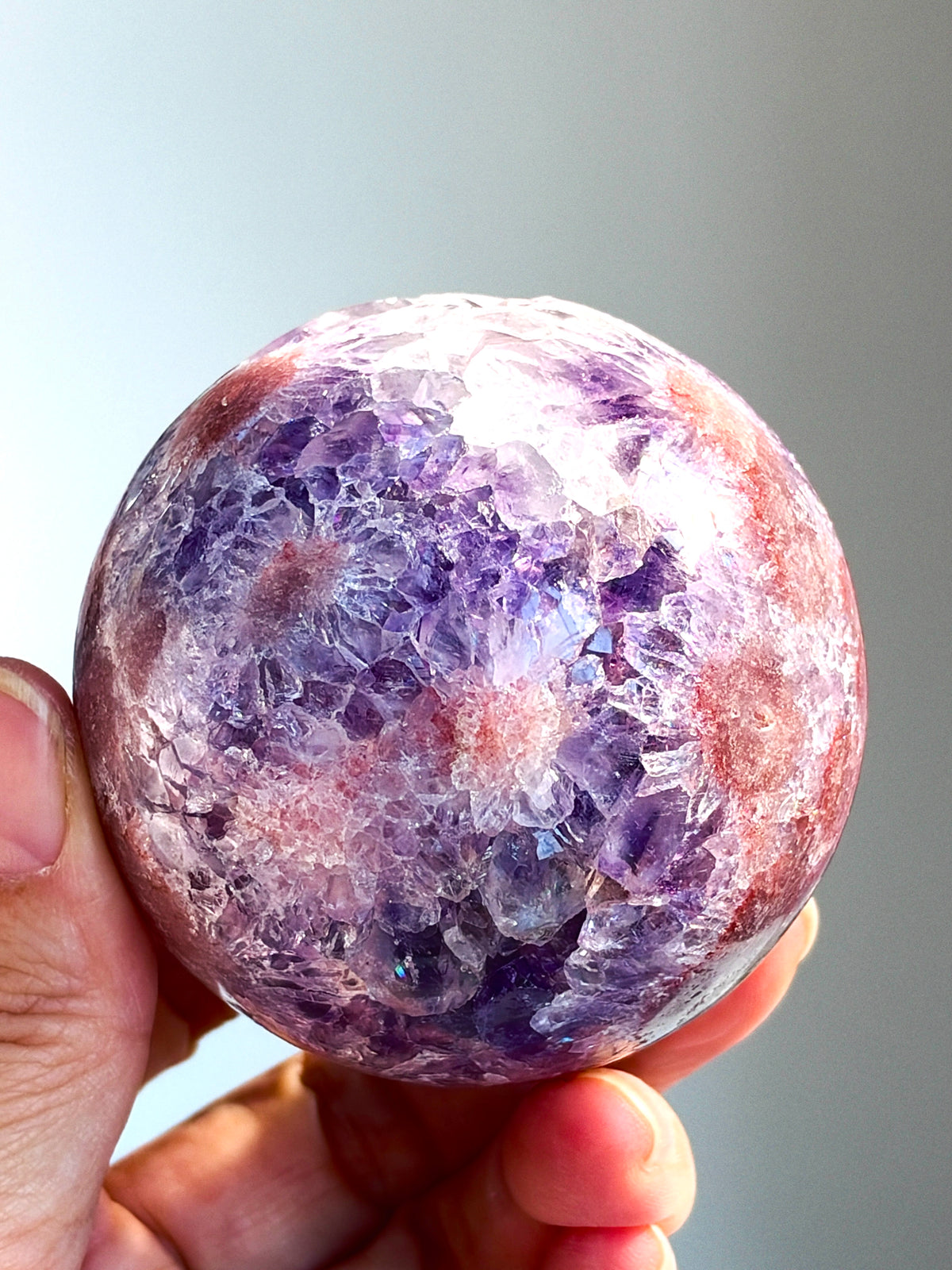 Pink Amethyst Sphere with Purple Flower Patterns, 61 mm