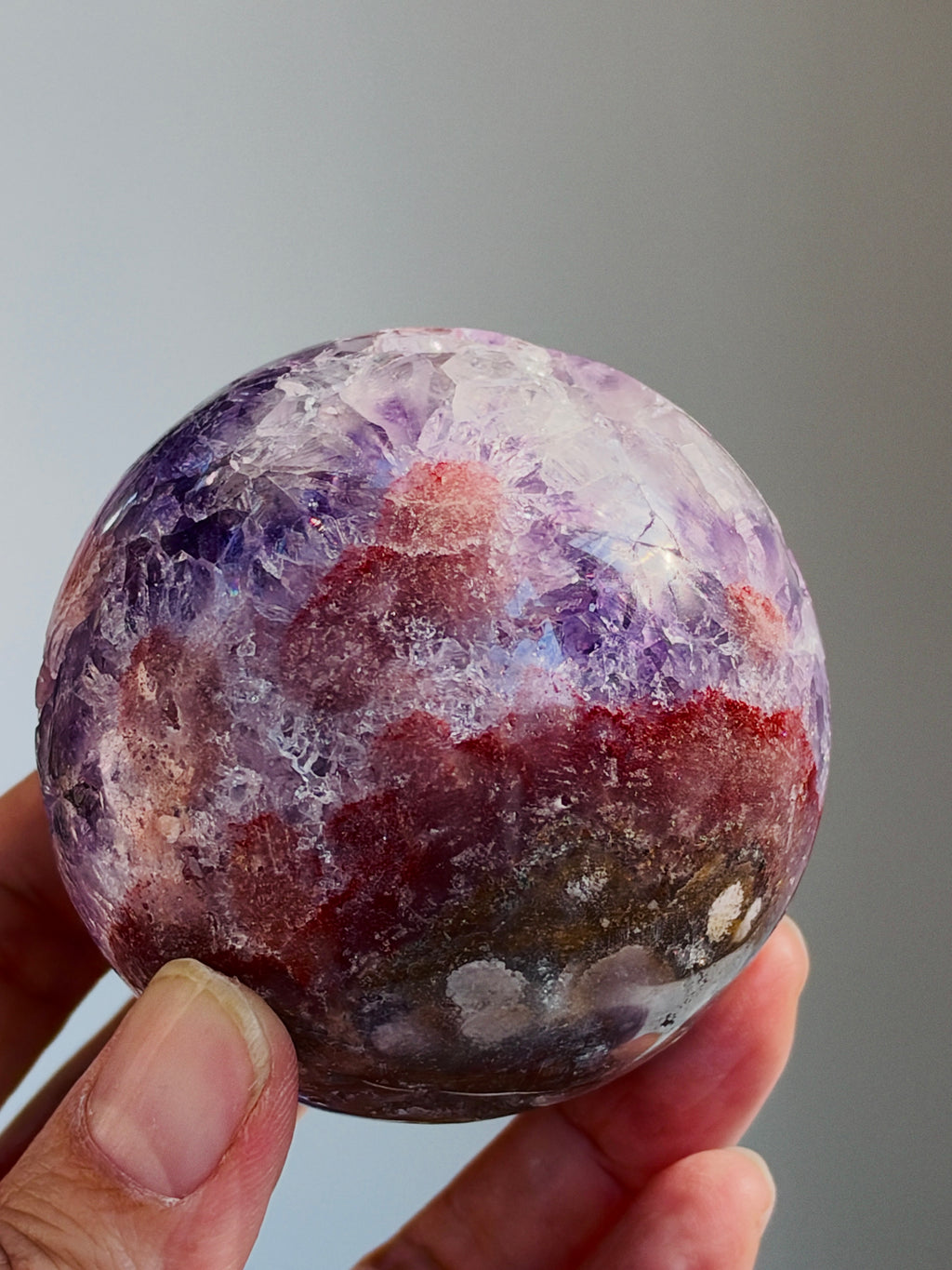 Pink Amethyst Sphere with Purple Flower Patterns, 61 mm