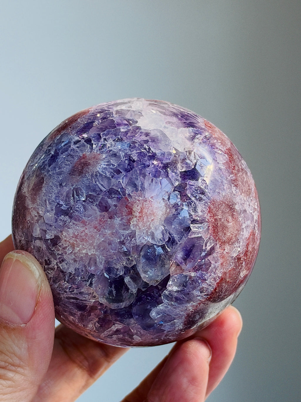 Pink Amethyst Sphere with Purple Flower Patterns, 61 mm