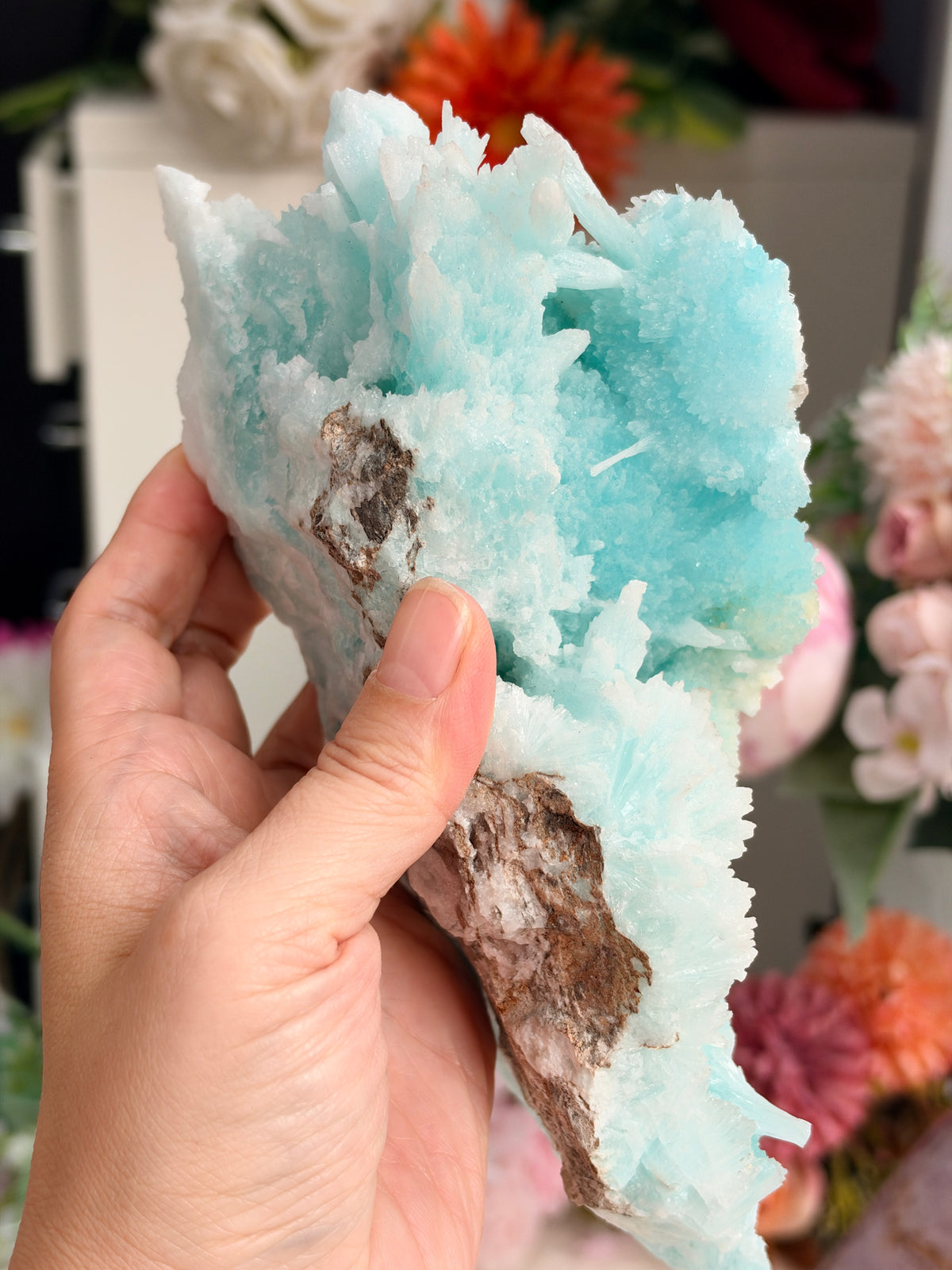 Rare Blue Aragonite Mineral Specimen: Needle Crystals, Wenshan China