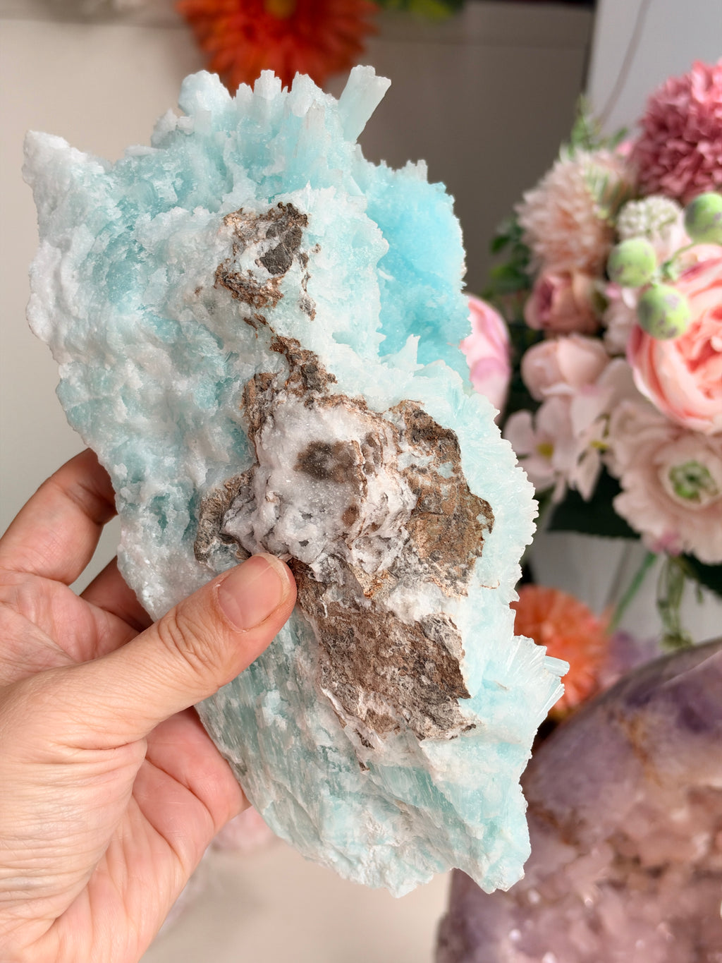 Rare Blue Aragonite Mineral Specimen: Needle Crystals, Wenshan China
