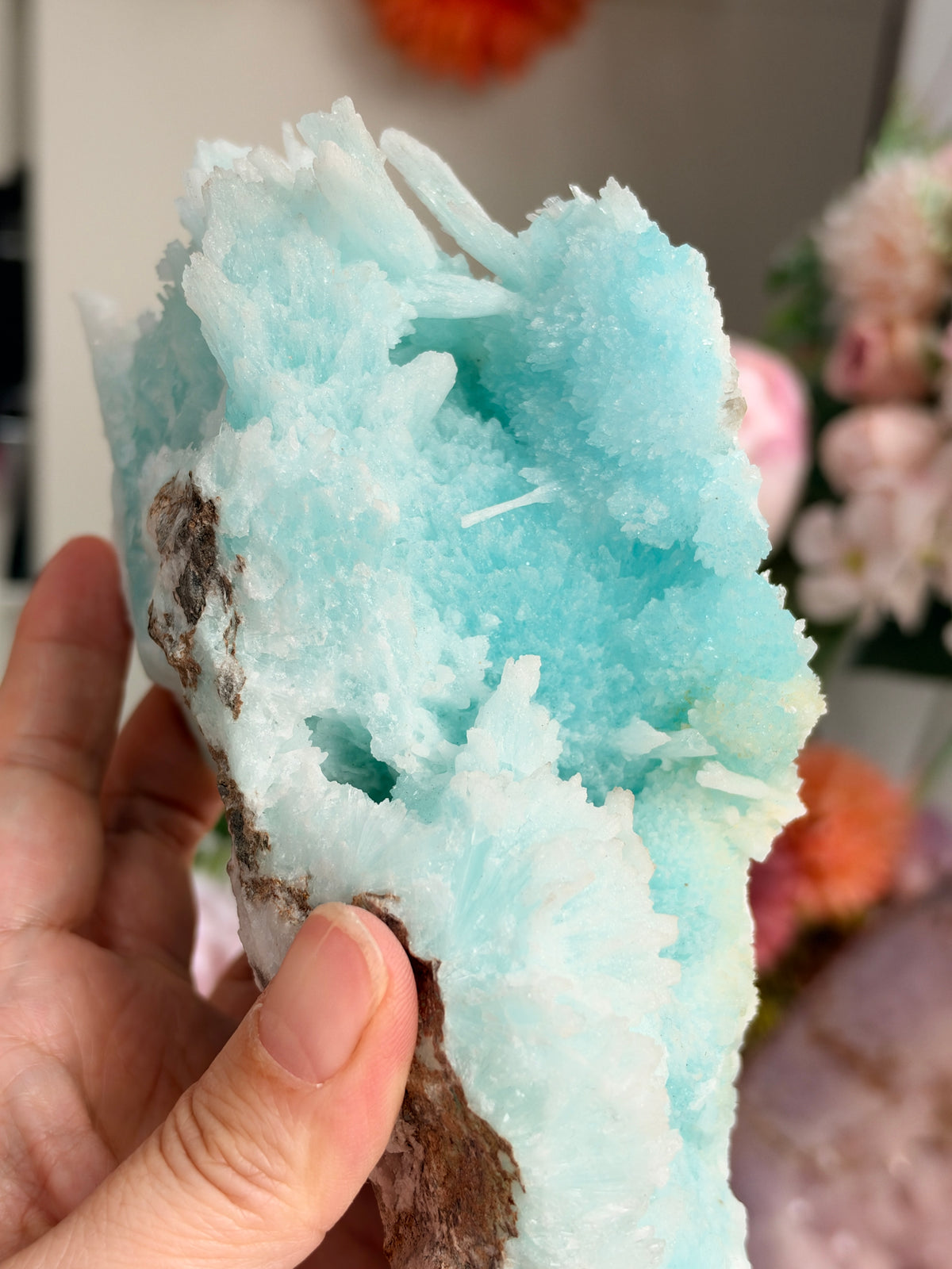 Rare Blue Aragonite Mineral Specimen: Needle Crystals, Wenshan China