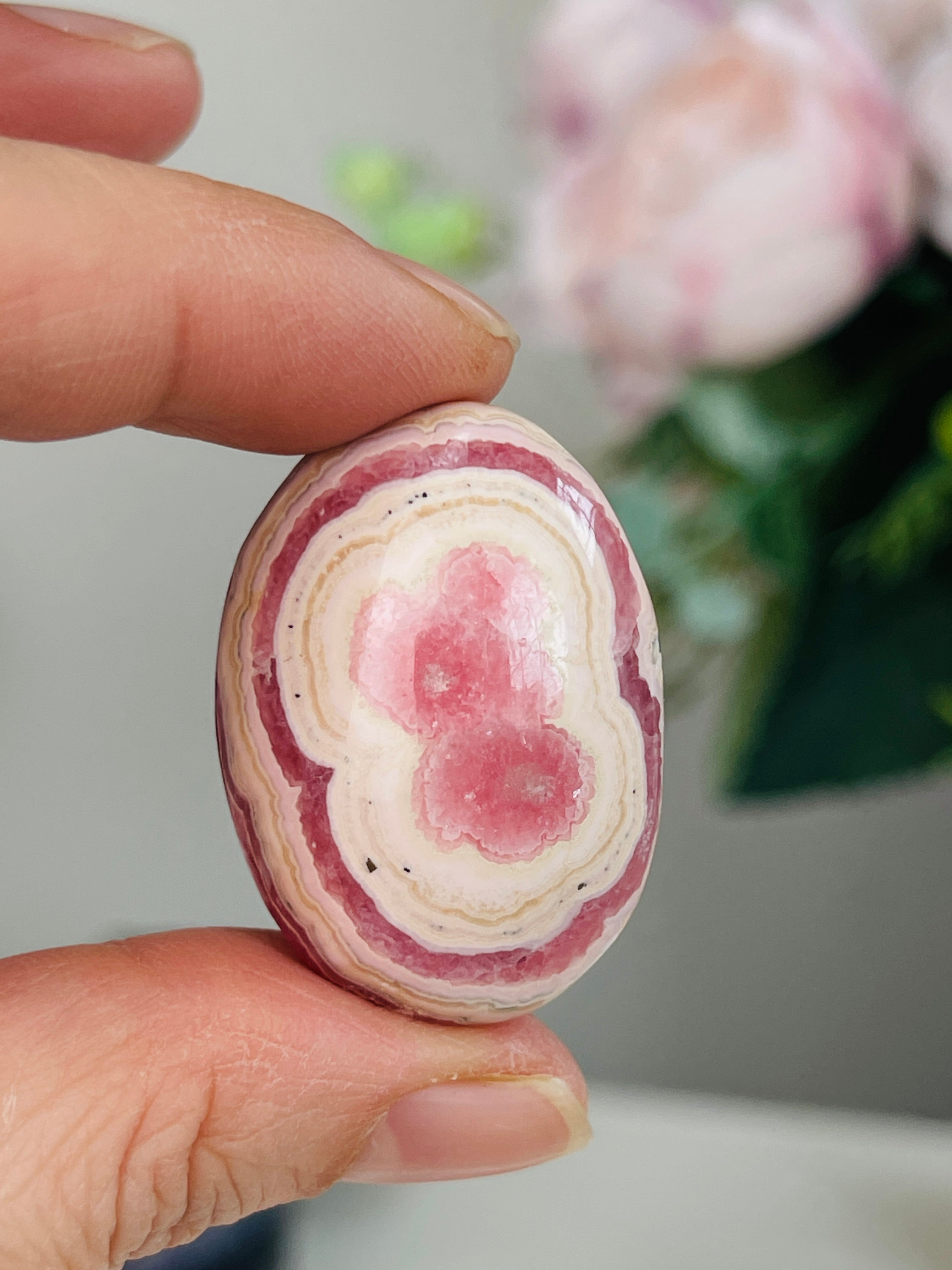 Rare Rhodochrosite Mini Palmstone (Oval) – Argentine Pink Banded Crystal Pocket Stone 5