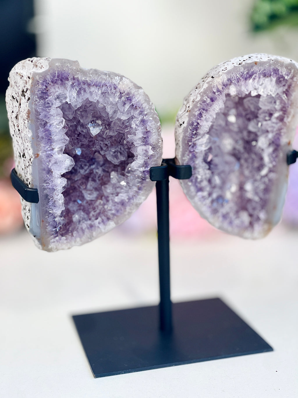 Amethyst Geode Wings on Custom Stand 3