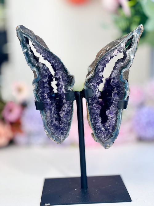 Amethyst Geode Wings on Custom Stand 2