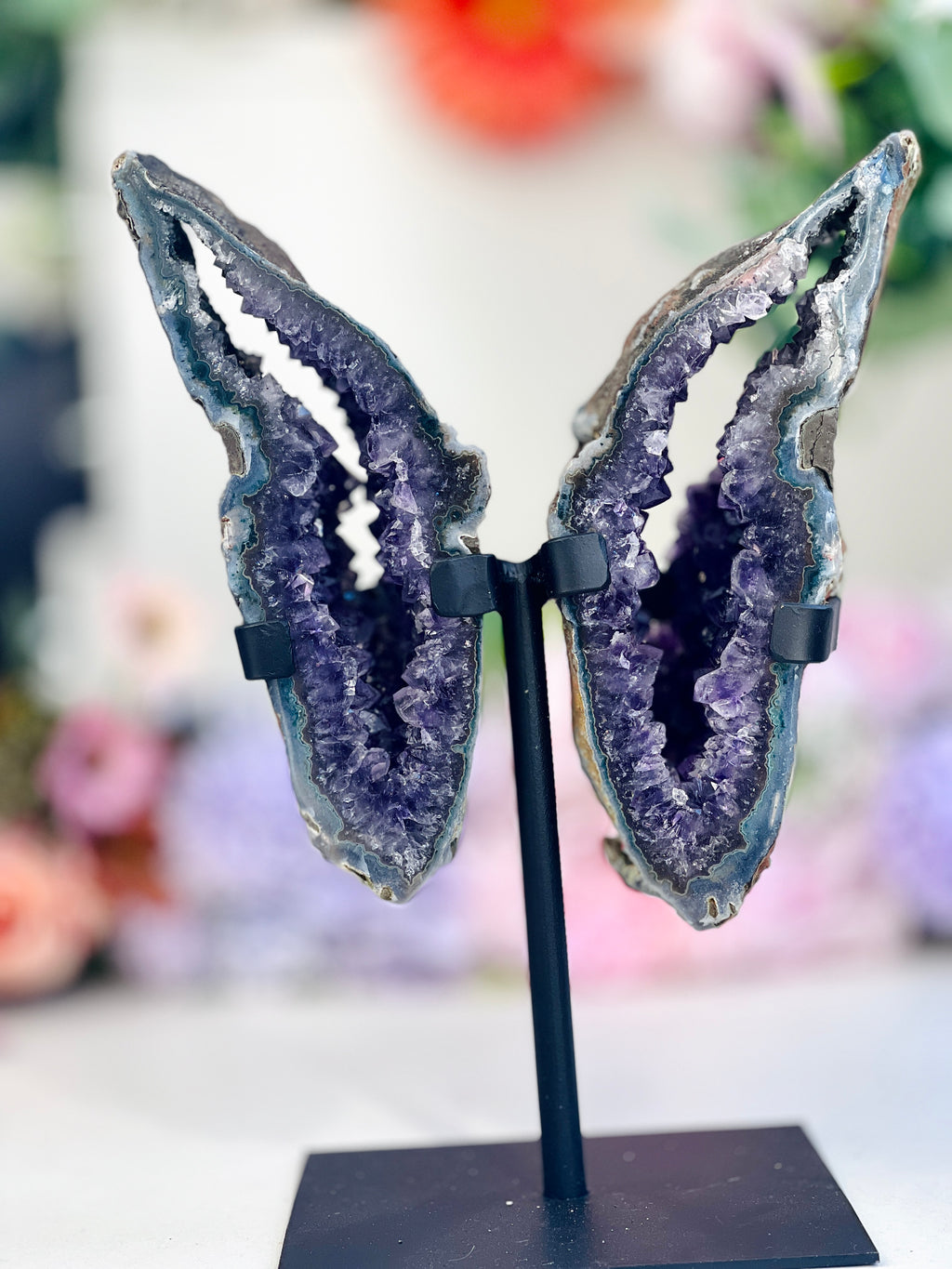 Amethyst Geode Wings on Custom Stand 2