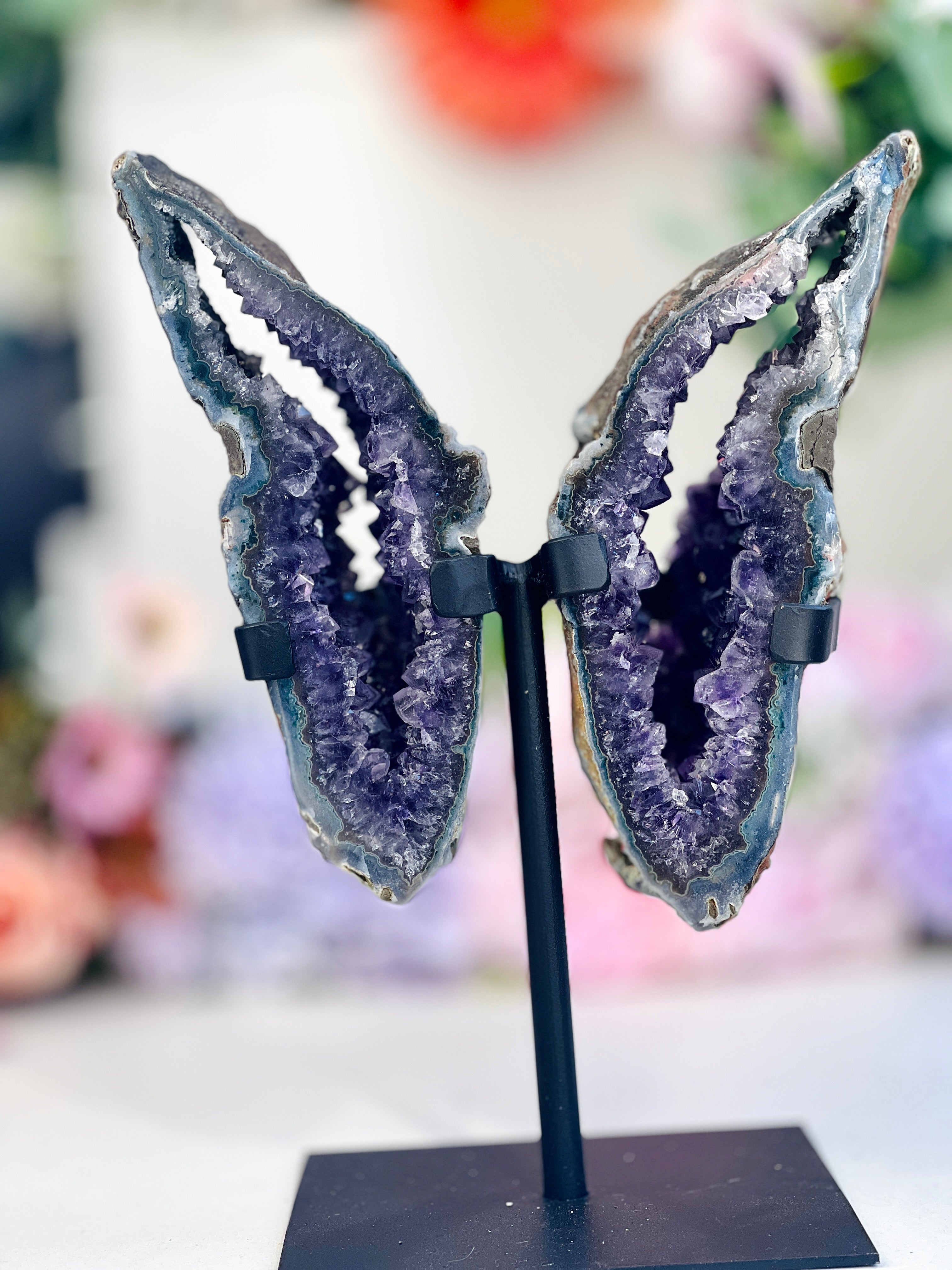 Amethyst Geode Wings on Custom Stand 2