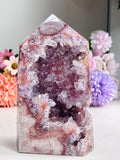 Pink Amethyst Druzy Tower with Purple Amethyst Cave & Hematite | 971g