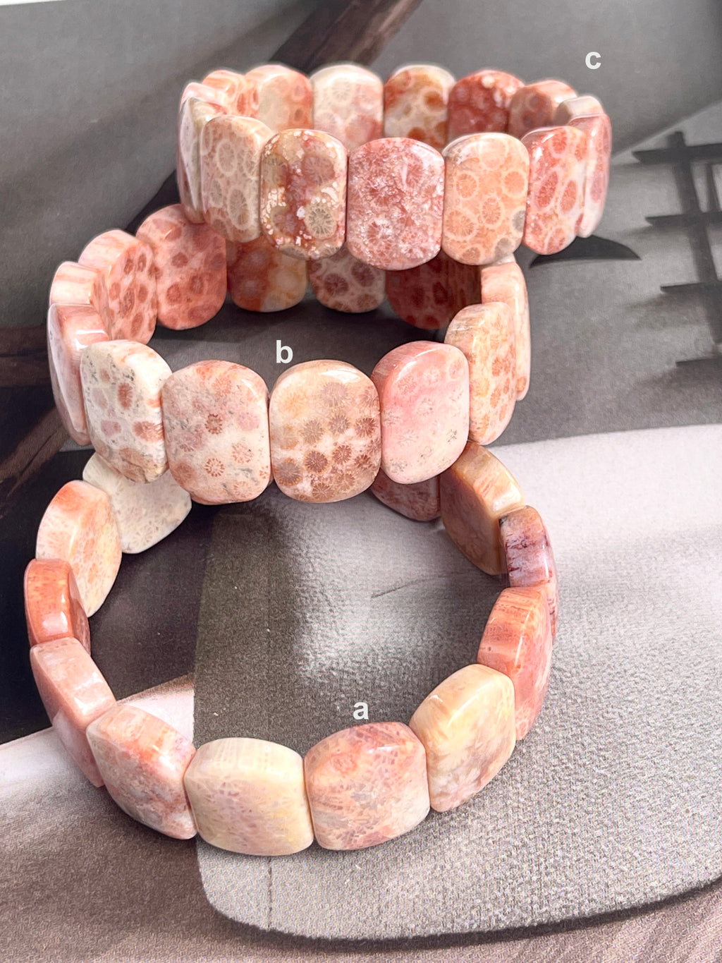 Pink Fossil Coral Agate Bracelet – Breathtaking Fossilized Coral Agate Jewelry, Choose Your One