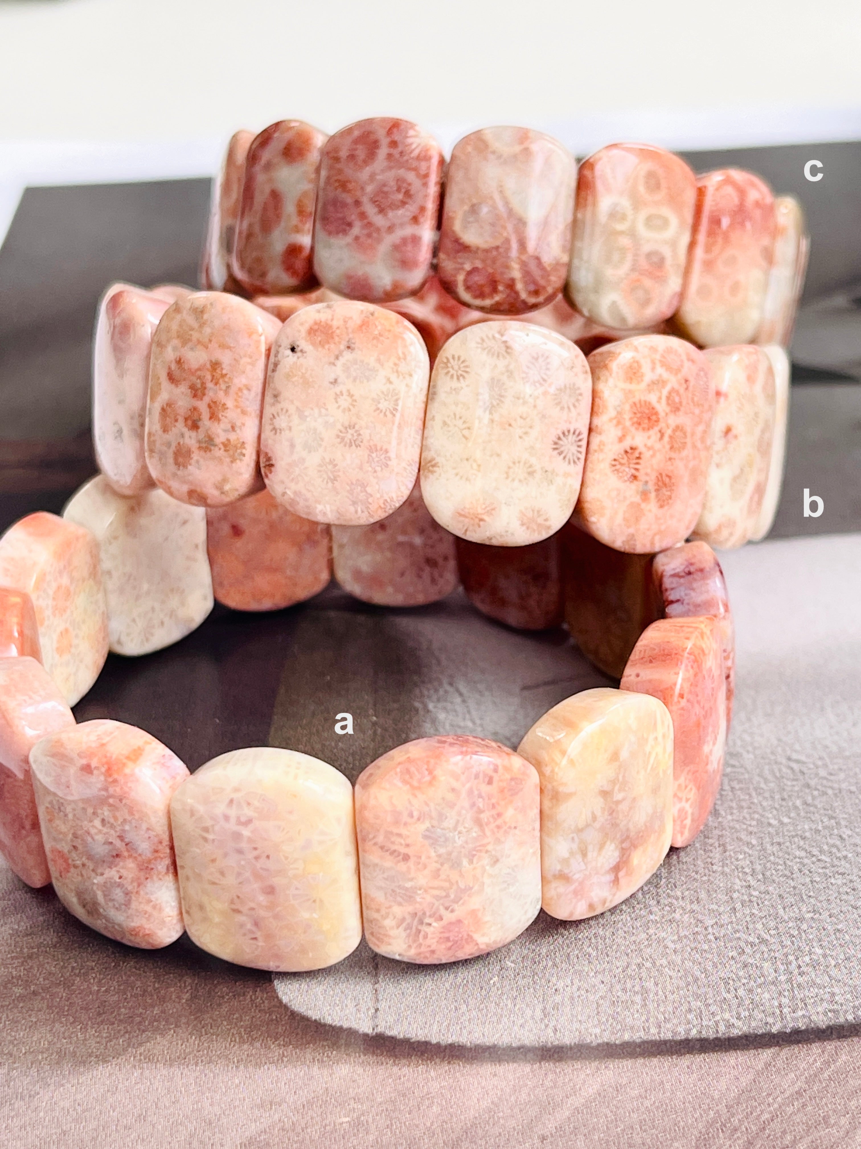 Pink Fossil Coral Agate Bracelet – Breathtaking Fossilized Coral Agate Jewelry, Choose Your One