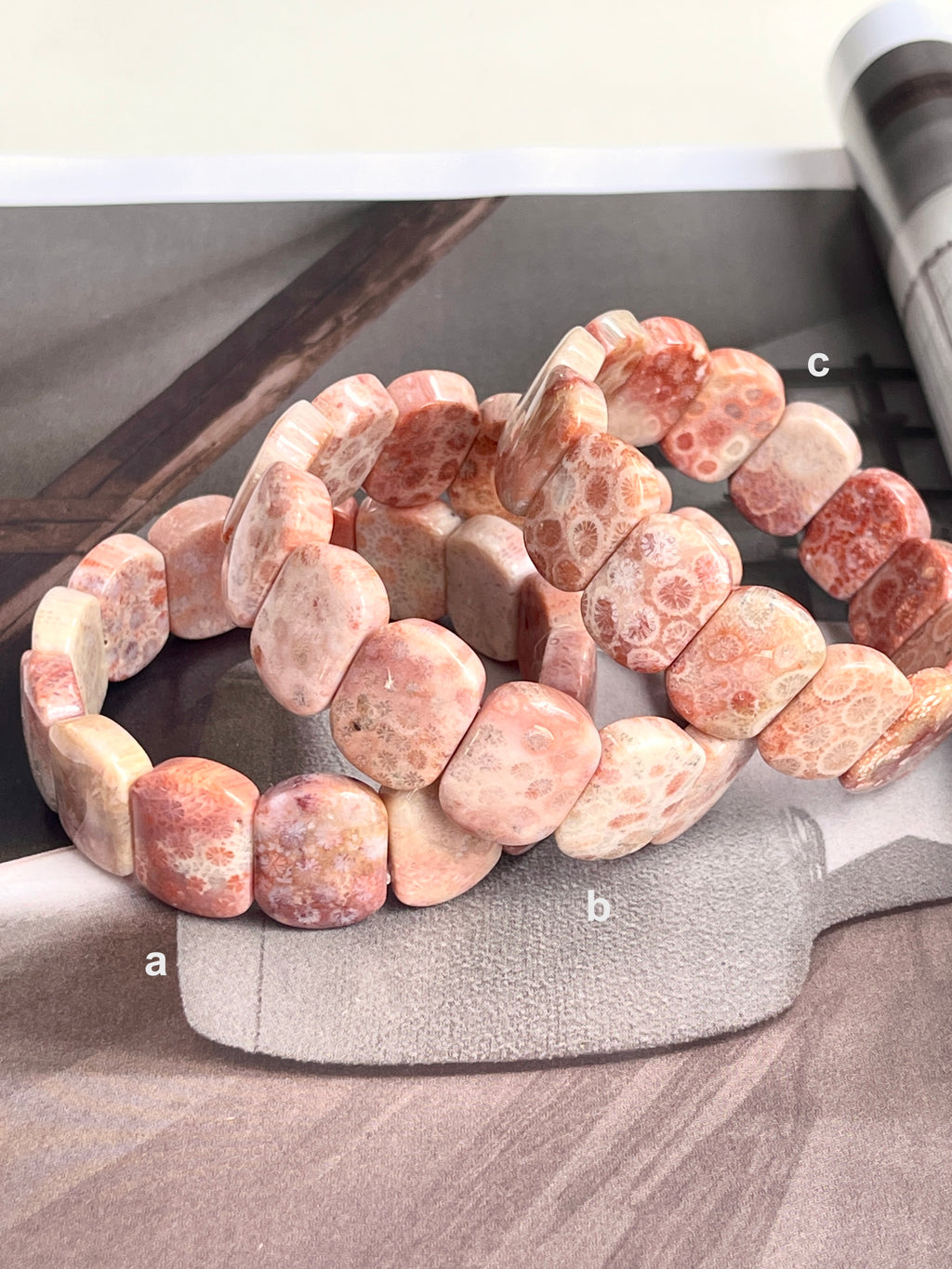 Pink Fossil Coral Agate Bracelet – Breathtaking Fossilized Coral Agate Jewelry, Choose Your One