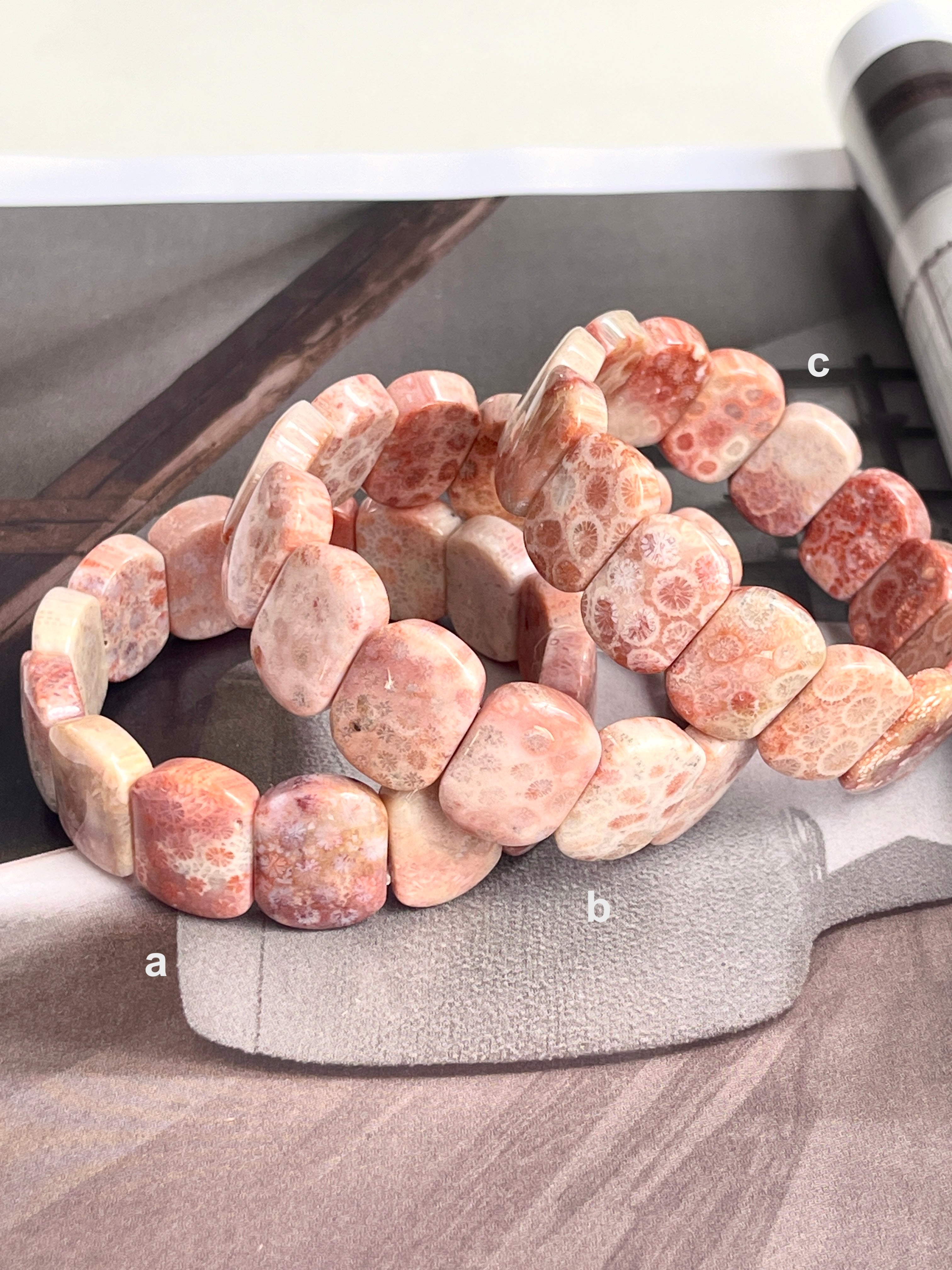 Pink Fossil Coral Agate Bracelet – Breathtaking Fossilized Coral Agate Jewelry, Choose Your One