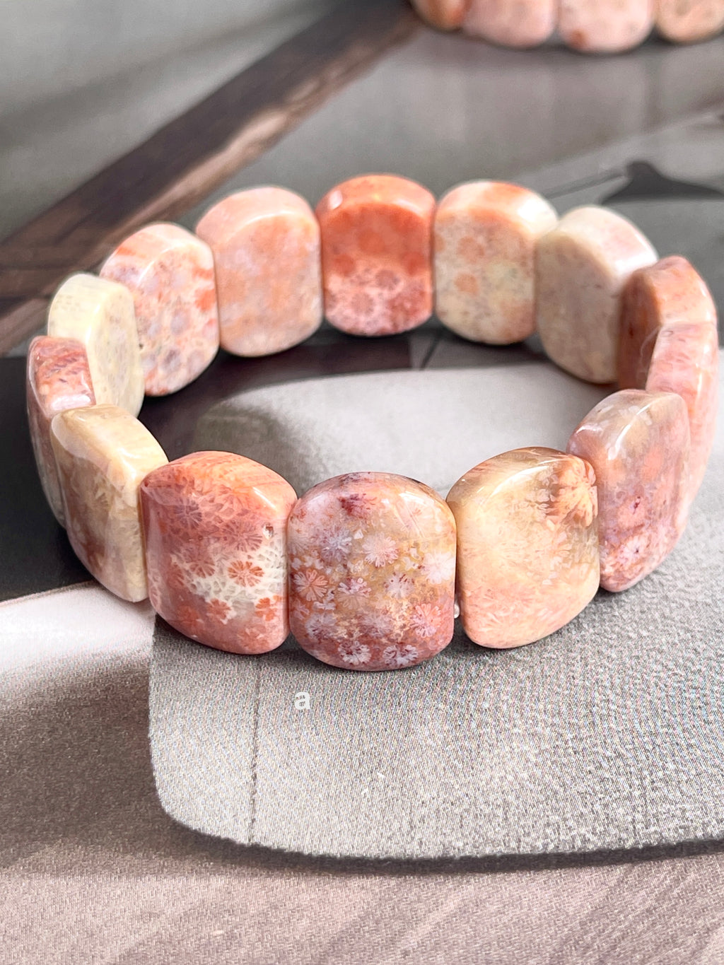 Pink Fossil Coral Agate Bracelet – Breathtaking Fossilized Coral Agate Jewelry, Choose Your One