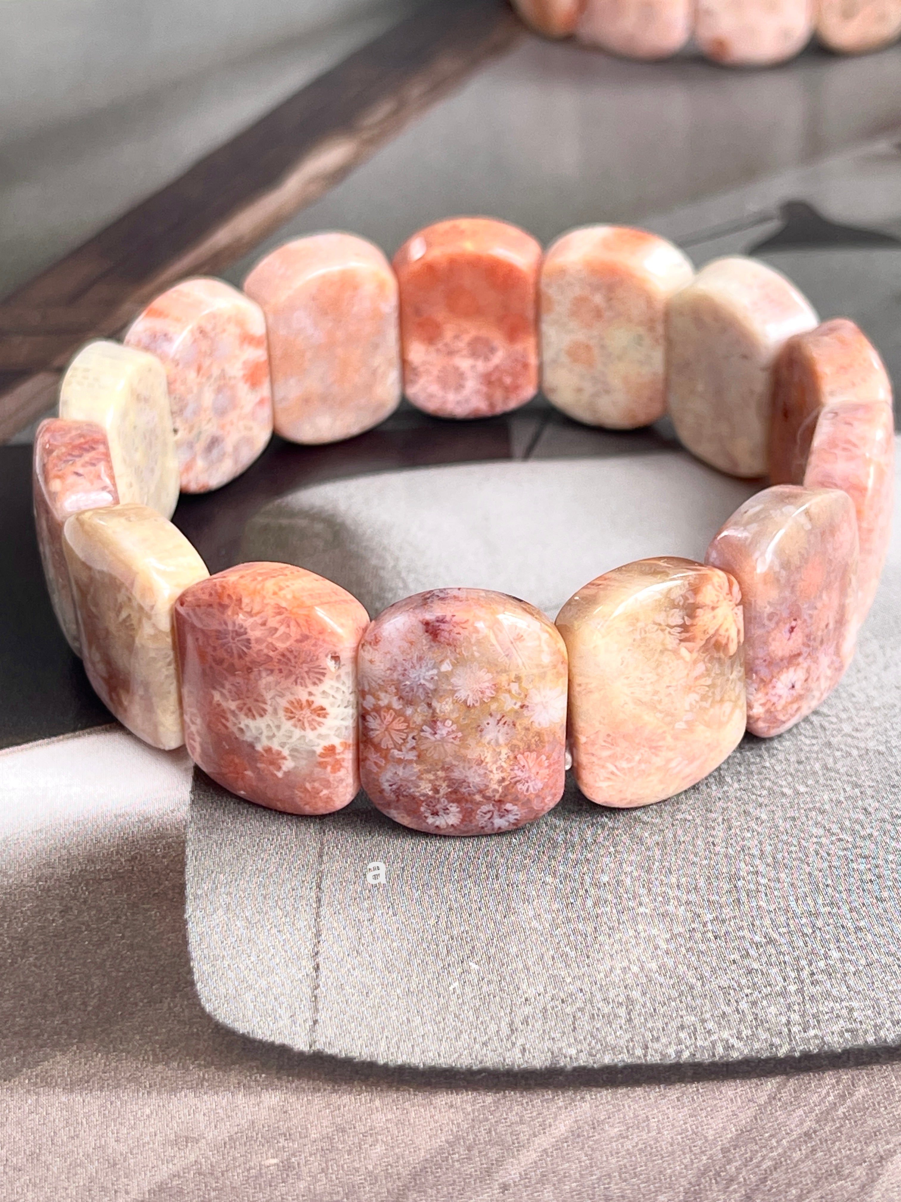 Pink Fossil Coral Agate Bracelet – Breathtaking Fossilized Coral Agate Jewelry, Choose Your One