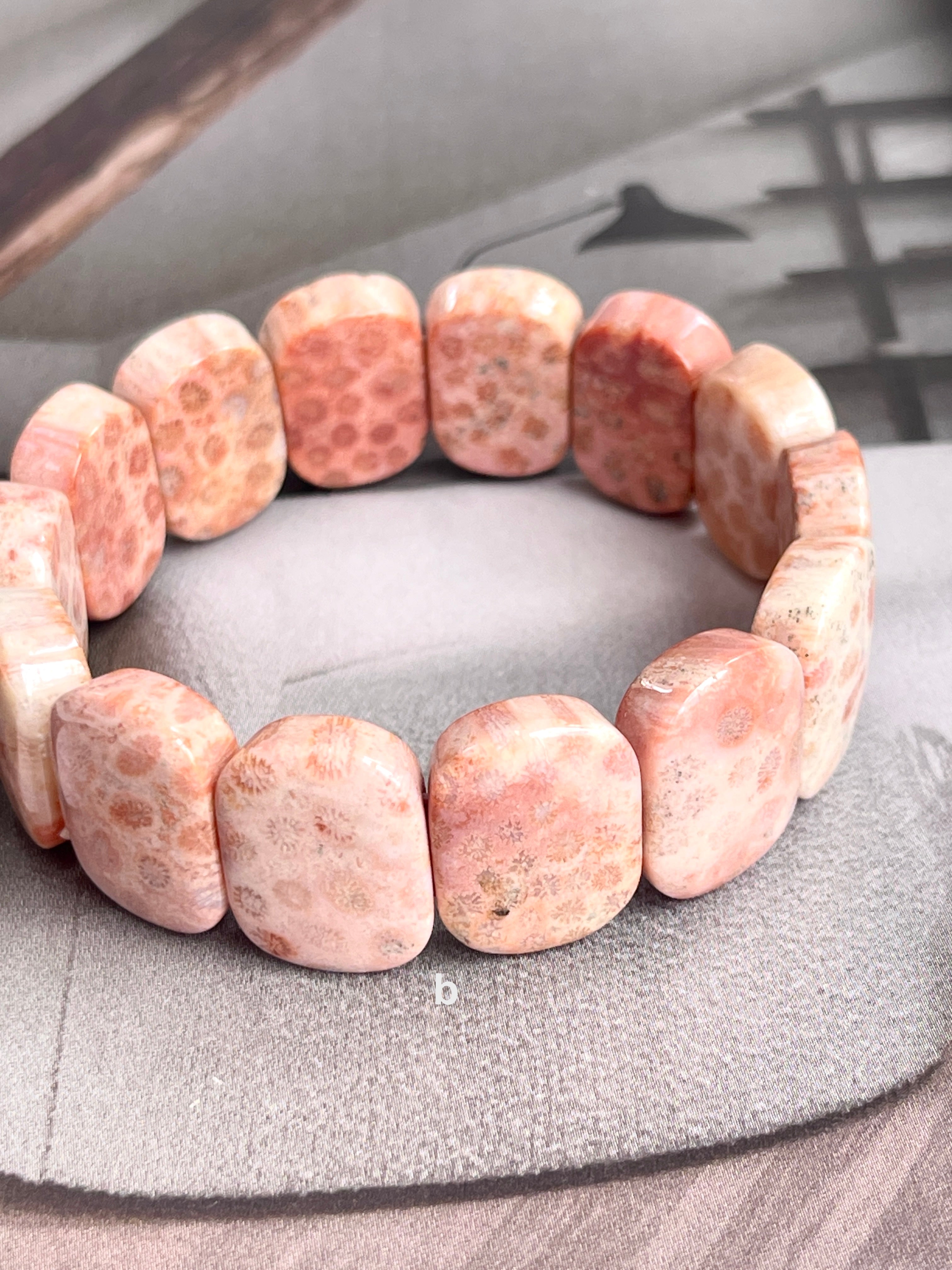 Pink Fossil Coral Agate Bracelet – Breathtaking Fossilized Coral Agate Jewelry, Choose Your One