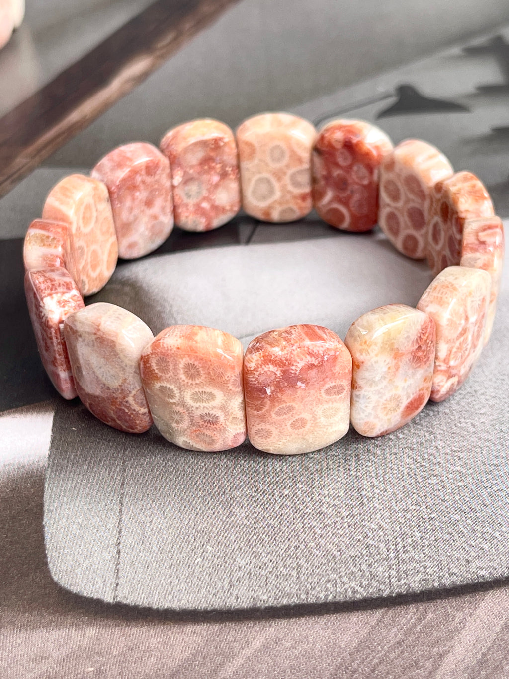 Pink Fossil Coral Agate Bracelet – Breathtaking Fossilized Coral Agate Jewelry, Choose Your One