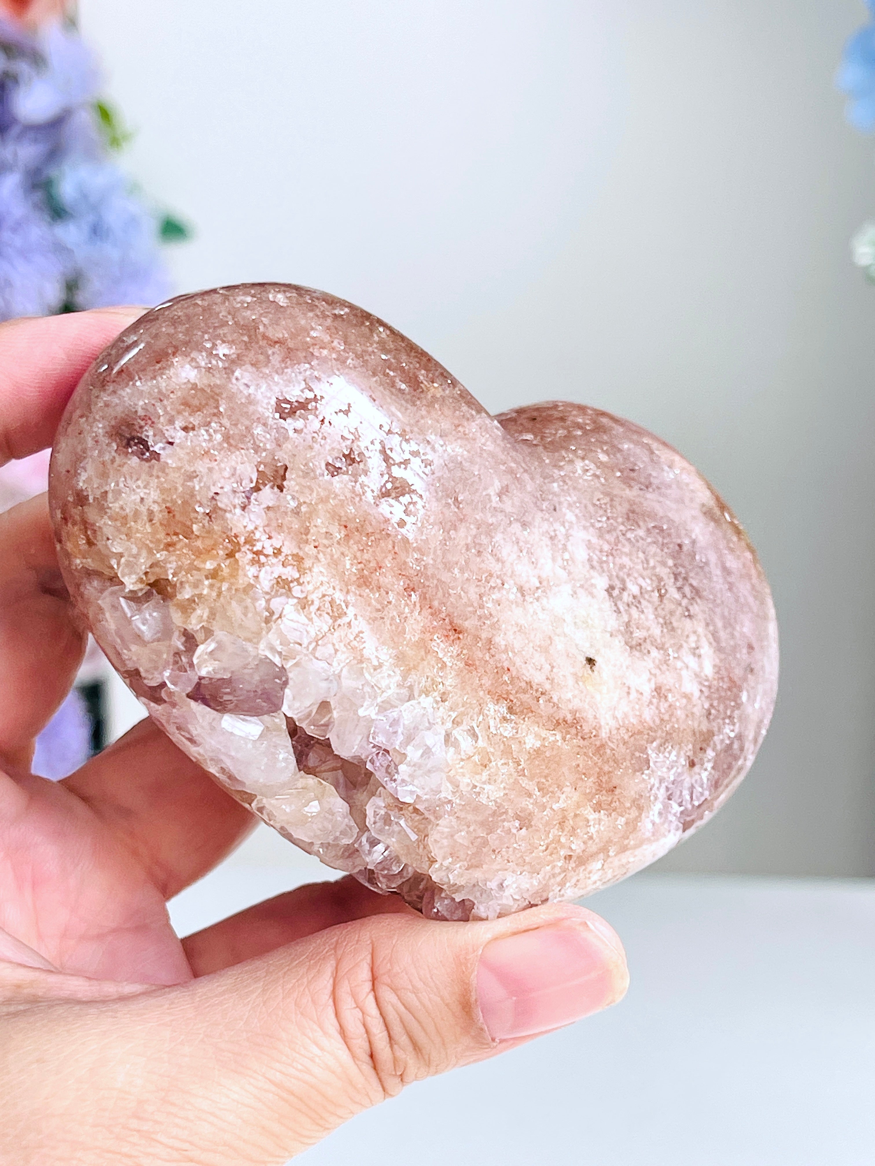 Pink Amethyst Druzy Heart – Natural Healing Crystal, Pink Amethyst Heart for Gift, Meditation, Home Decor B104