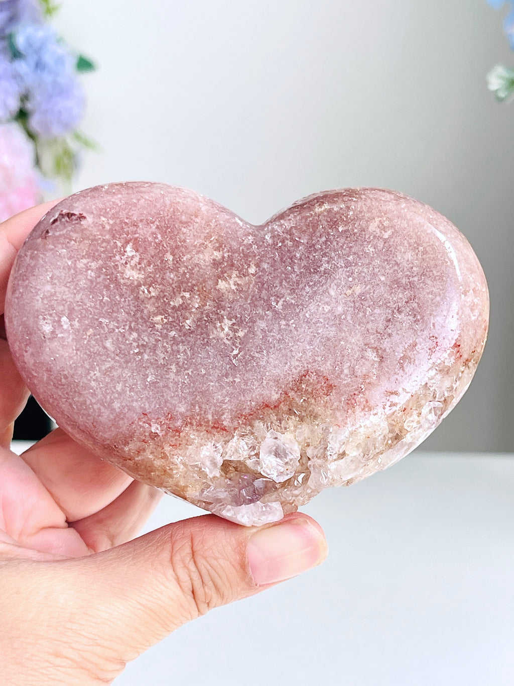 Pink Amethyst Druzy Heart – Natural Healing Crystal, Pink Amethyst Heart for Gift, Meditation, Home Decor B104