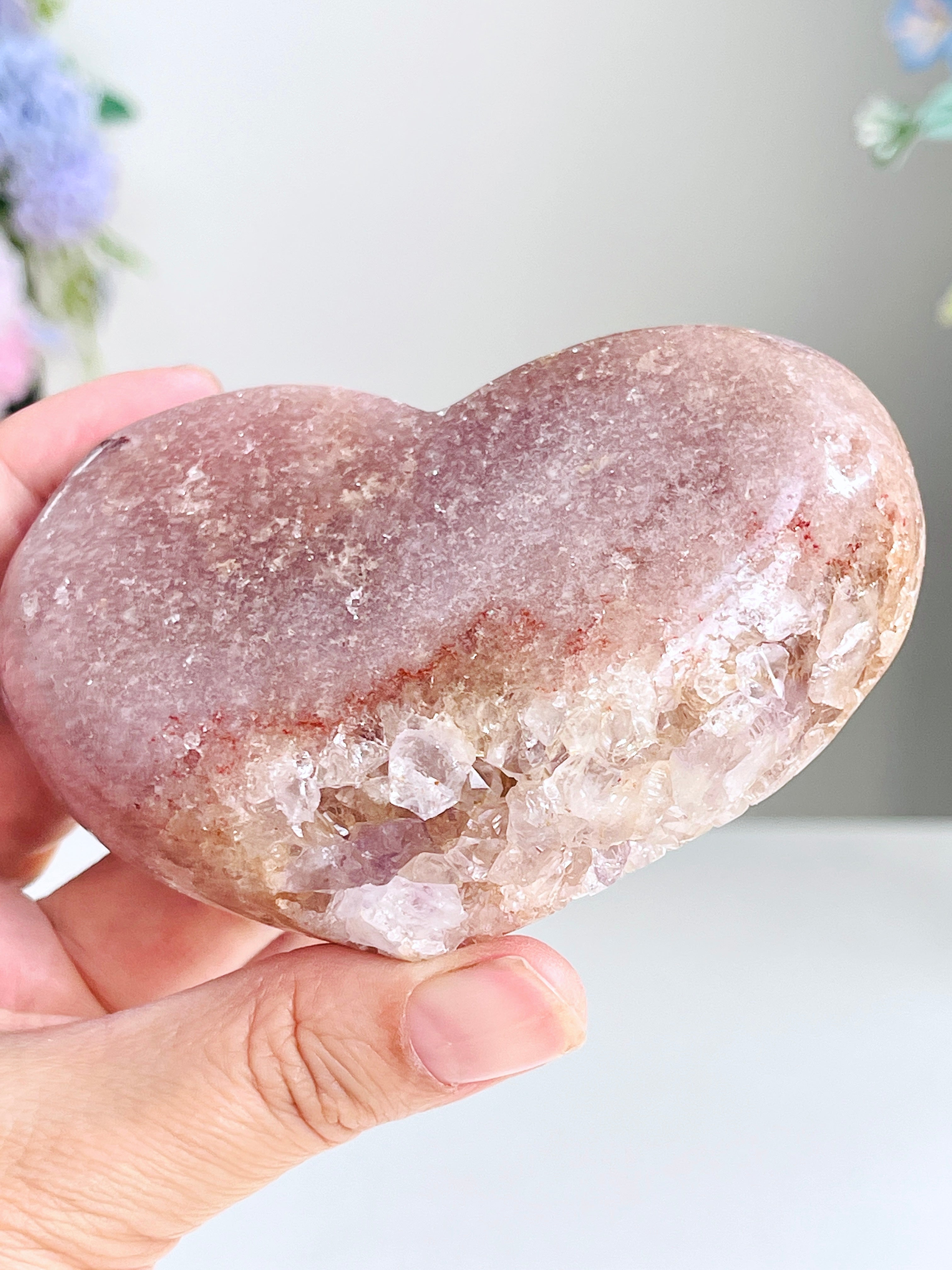 Pink Amethyst Druzy Heart – Natural Healing Crystal, Pink Amethyst Heart for Gift, Meditation, Home Decor B104