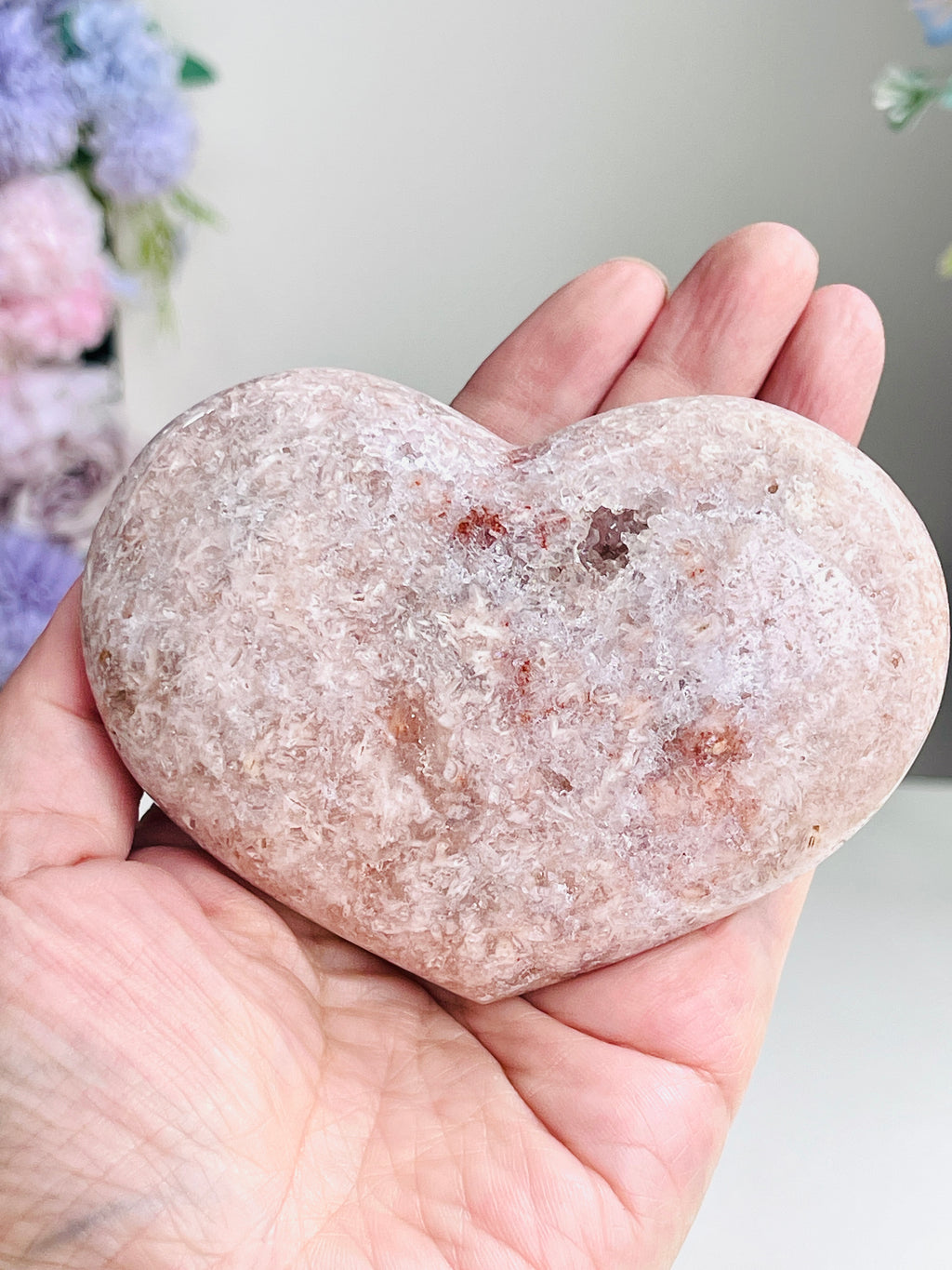 Pink Amethyst Druzy Heart – Natural Healing Crystal, Pink Amethyst Heart for Gift, Meditation, Home Decor B109