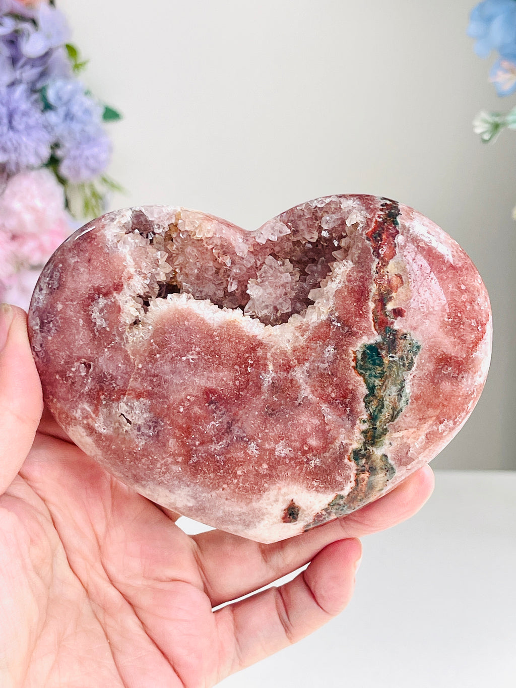 Pink Amethyst Druzy Heart – Natural Healing Crystal, Pink Amethyst Heart for Gift, Meditation, Home Decor B102