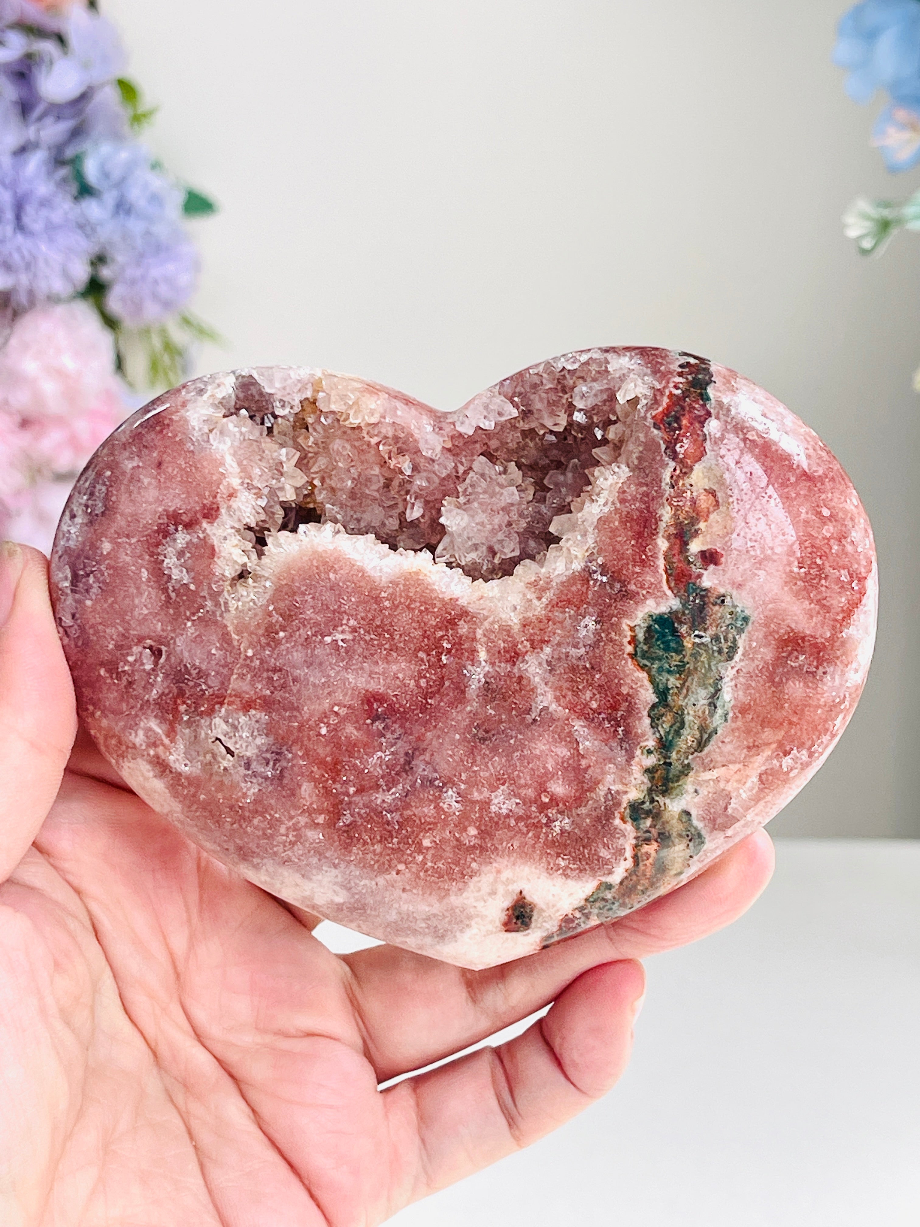 Pink Amethyst Druzy Heart – Natural Healing Crystal, Pink Amethyst Heart for Gift, Meditation, Home Decor B102