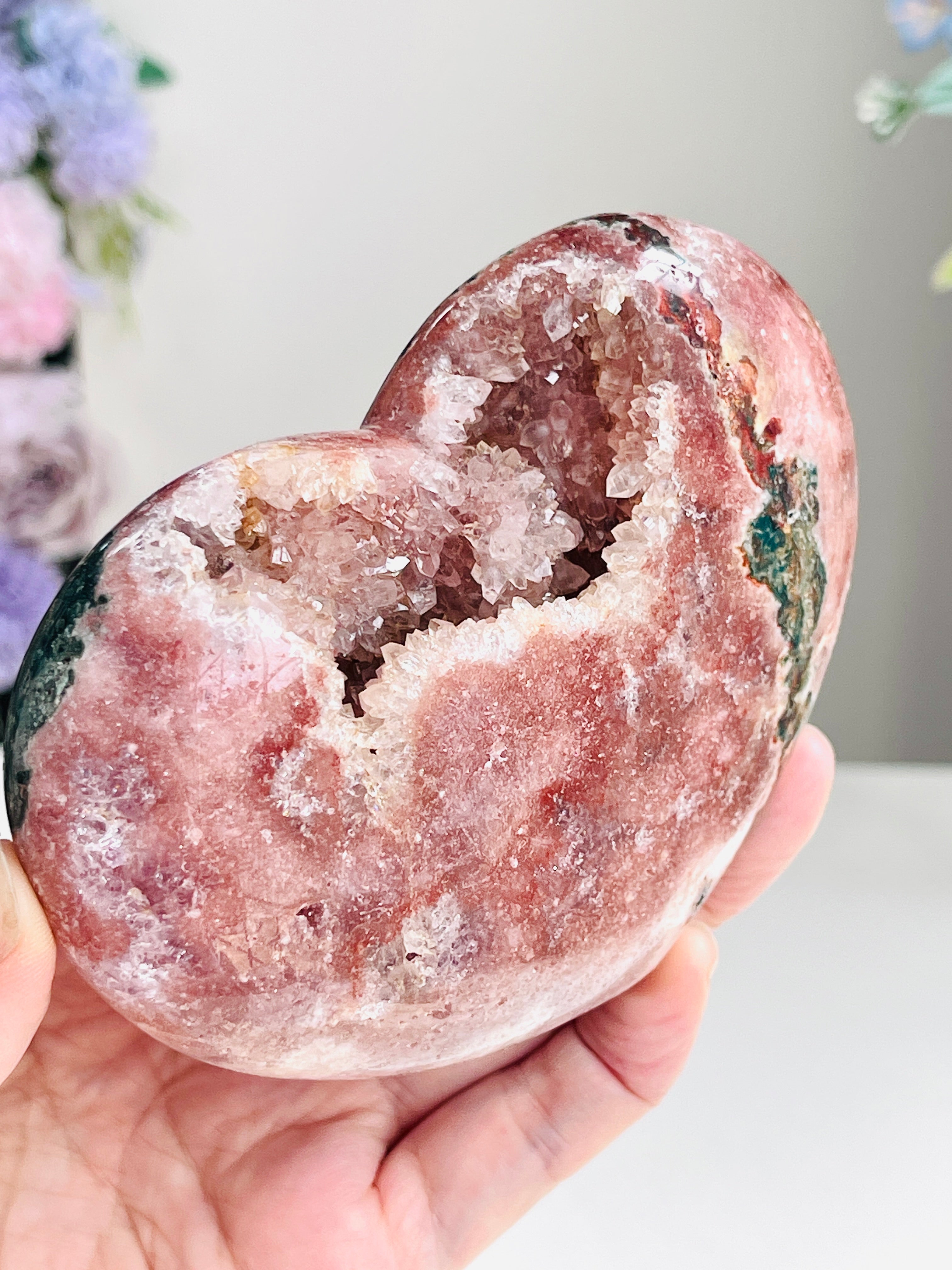 Pink Amethyst Druzy Heart – Natural Healing Crystal, Pink Amethyst Heart for Gift, Meditation, Home Decor B102
