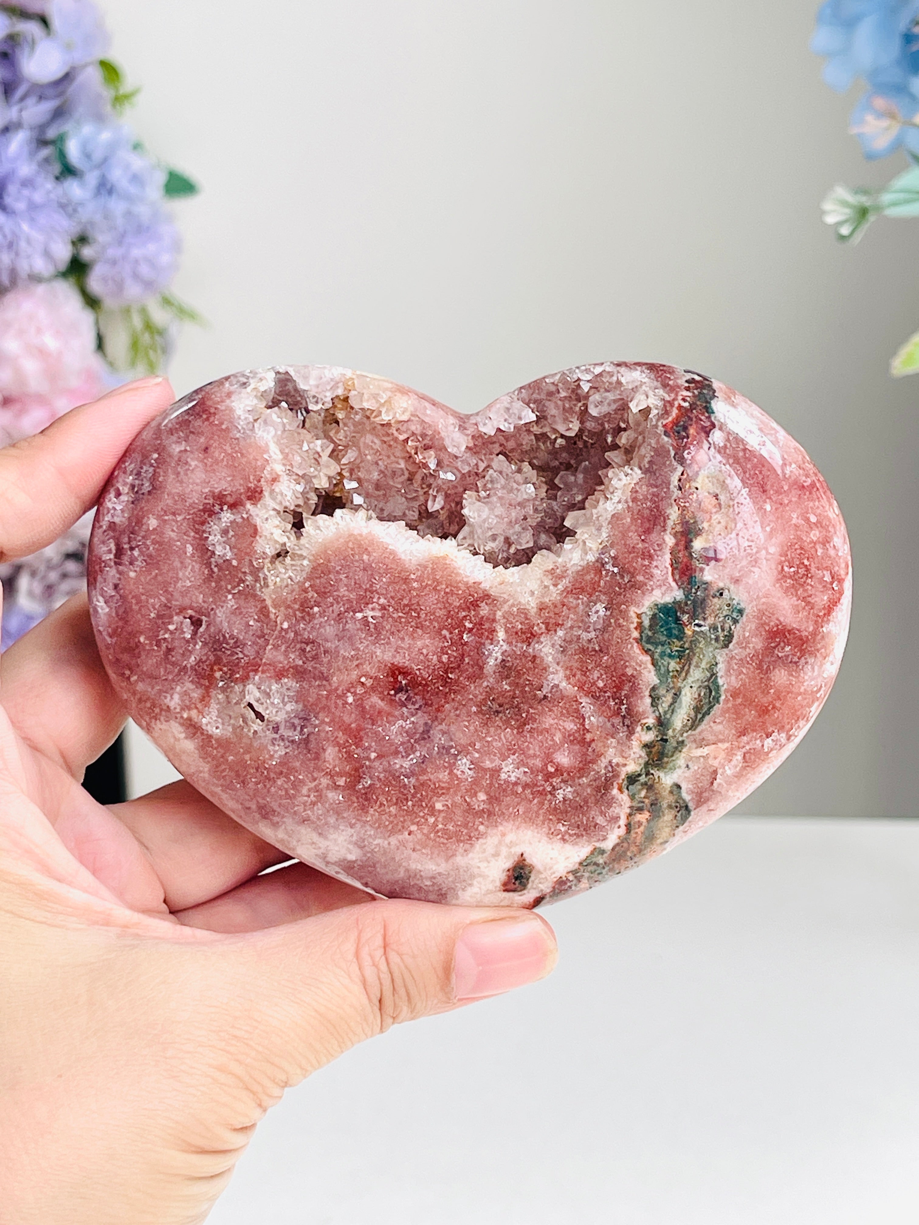 Pink Amethyst Druzy Heart – Natural Healing Crystal, Pink Amethyst Heart for Gift, Meditation, Home Decor B102