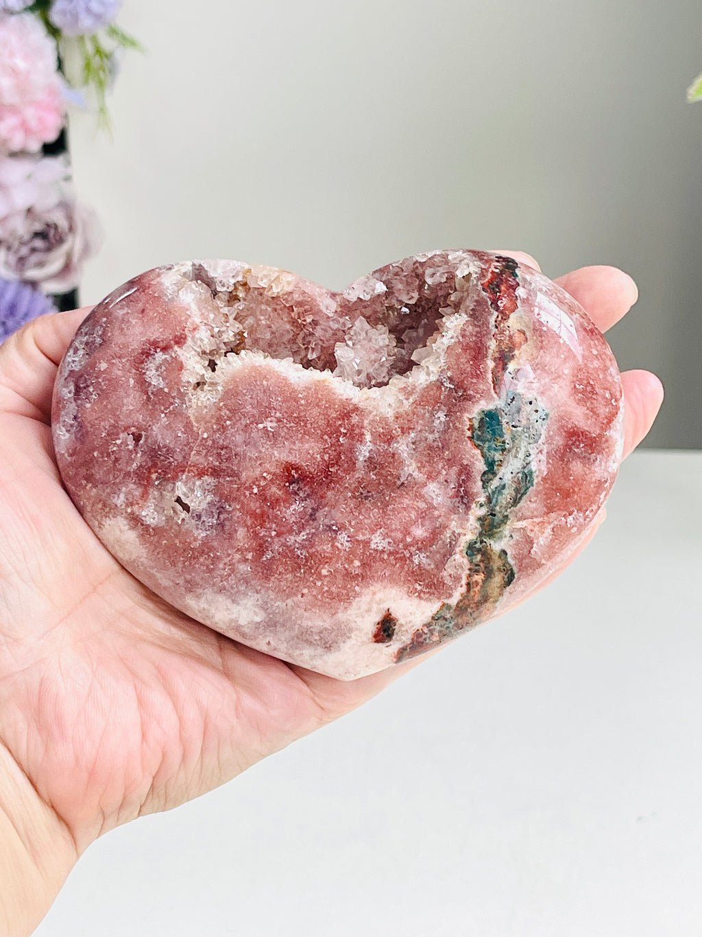 Pink Amethyst Druzy Heart – Natural Healing Crystal, Pink Amethyst Heart for Gift, Meditation, Home Decor B102