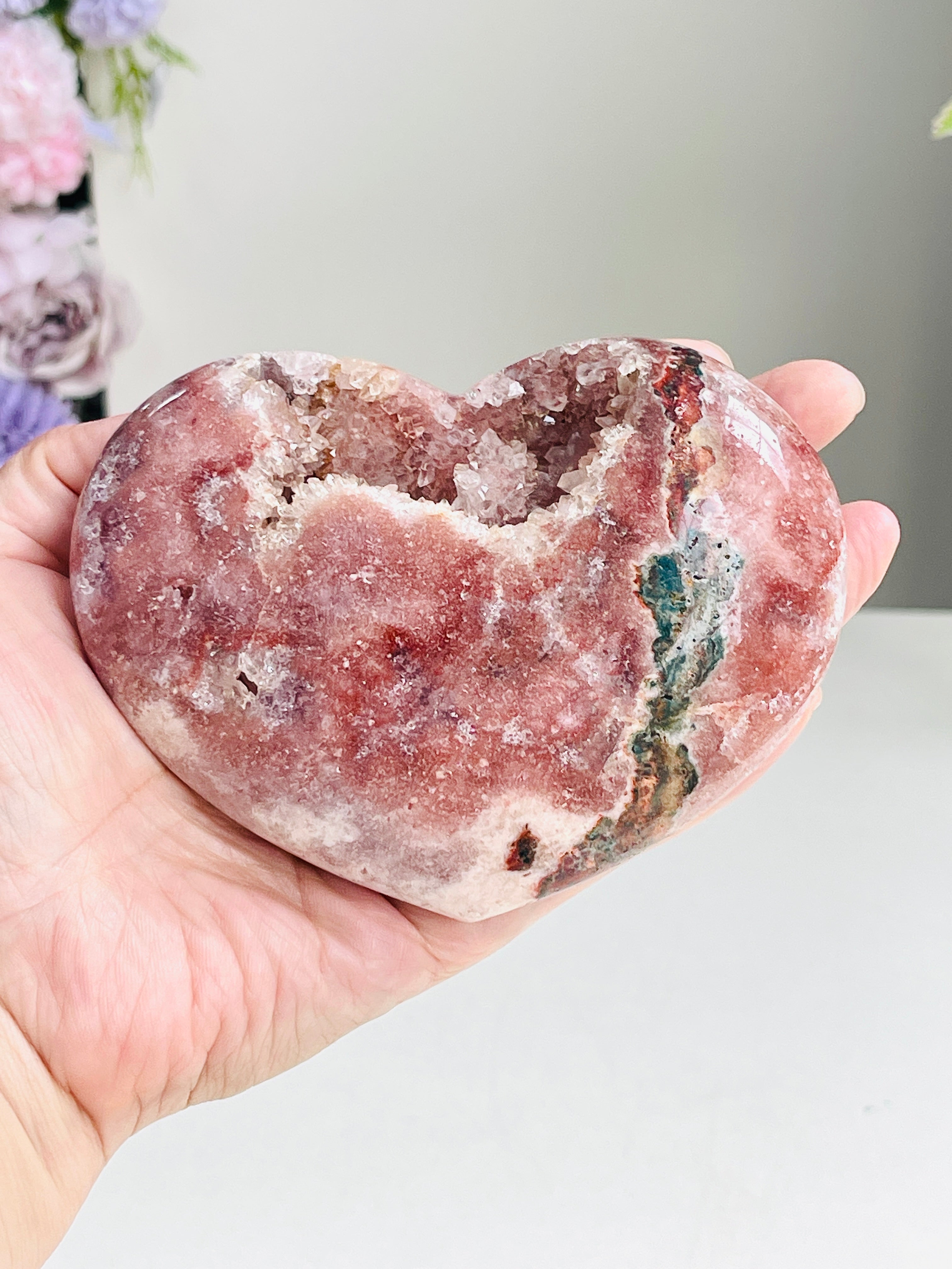 Pink Amethyst Druzy Heart – Natural Healing Crystal, Pink Amethyst Heart for Gift, Meditation, Home Decor B102