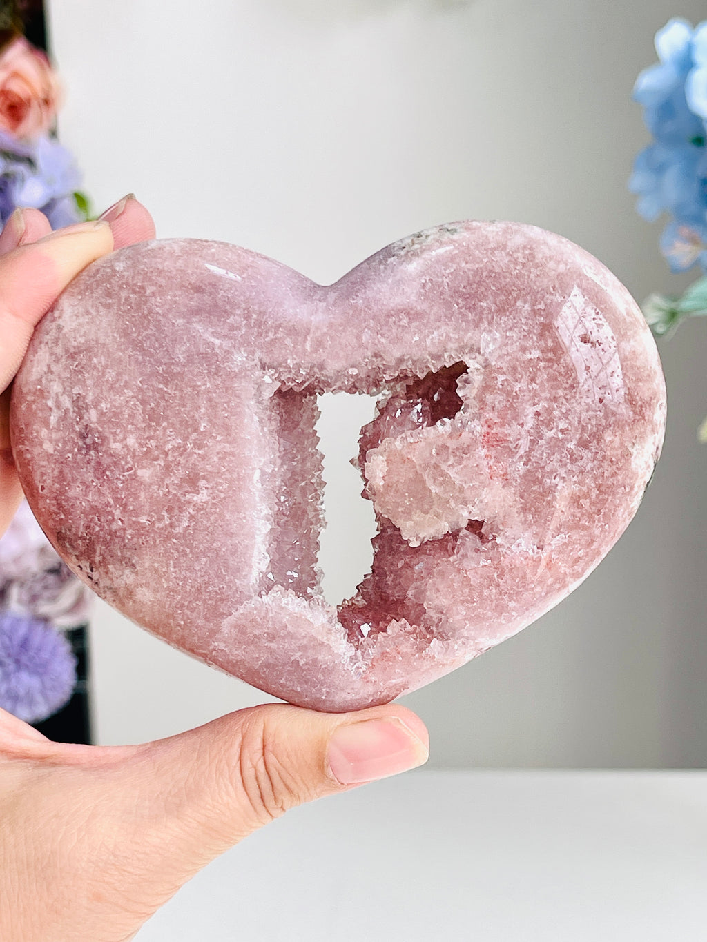 Pink Amethyst Druzy Heart – Natural Healing Crystal, Pink Amethyst Heart for Gift, Meditation, Home Decor B101