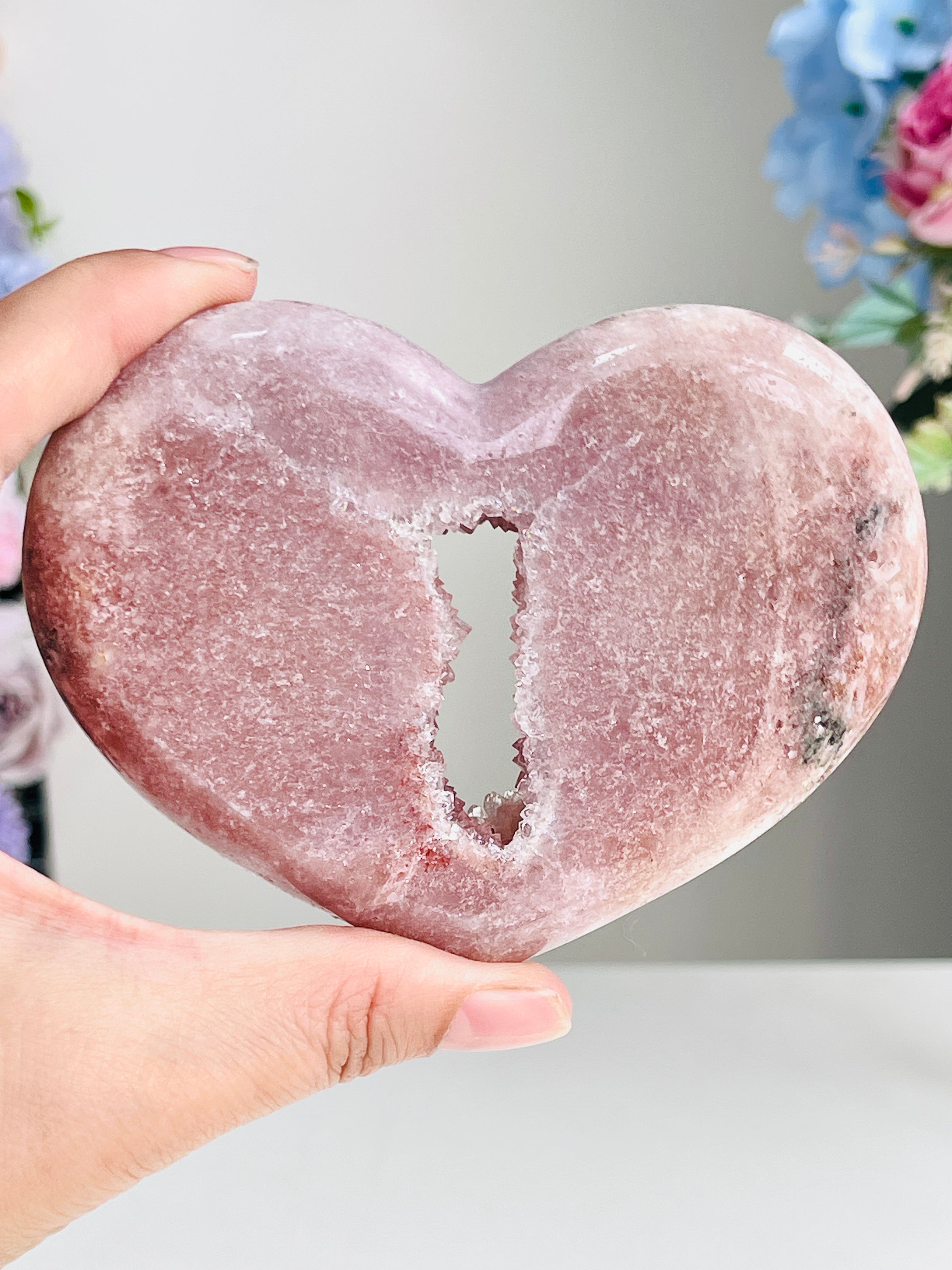 Pink Amethyst Druzy Heart – Natural Healing Crystal, Pink Amethyst Heart for Gift, Meditation, Home Decor B101